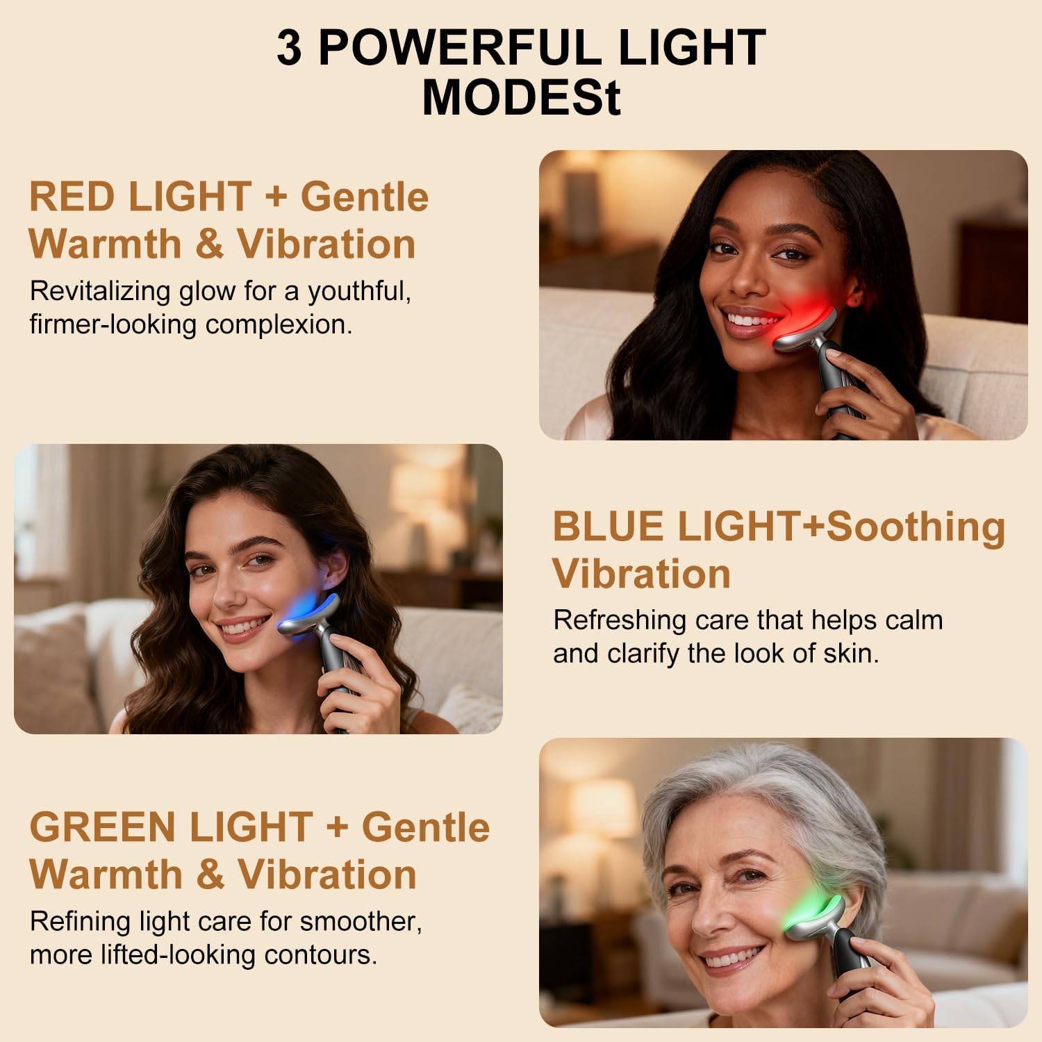 Red Light for Face and Neck, 7-in-1 Face Massager Tool, 3-Color Portable Facial Massager for Skin Care (5.9in) - Image 6