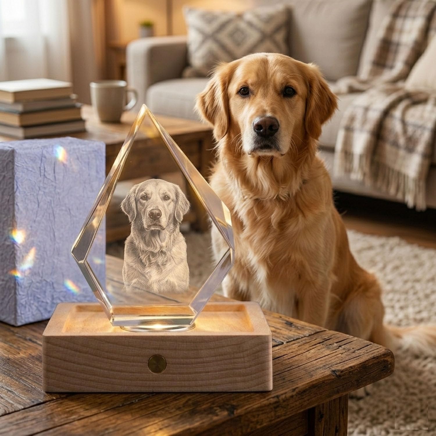 Personalized Memorial Gifts for Dog, 3D Crystal Photo with Base, Customized Engraved Crystal Keepsake Pet Remembrance Gift, Memorial Gifts for Loss of Dog Sympathy Gift - Image 2