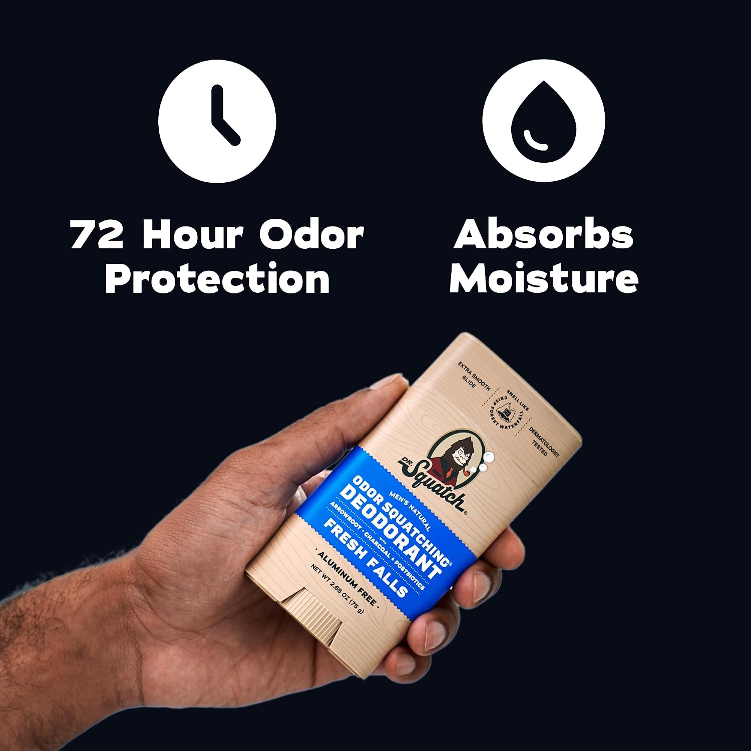 Dr. Squatch Natural Men’s Deodorant – Aluminum Free Natural Deodorant Men with Charcoal & Postbiotics for 72-Hour Odor Protection – Coconut Castaway + Fresh Falls, 2.65oz Stick (2-Pack) - Image 3