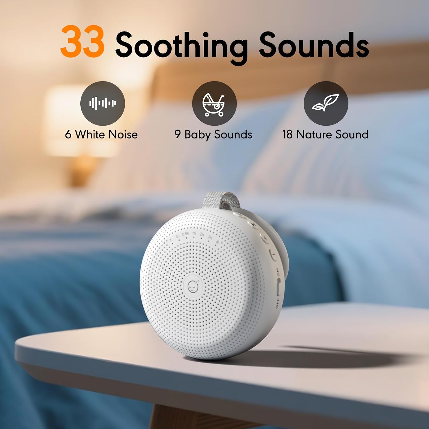 White Noise Machine for Baby Adult, Portable Sound Machine with 33 Soothing Sounds, Timer & Memory Function for Sleep, Travel, Nursery, Office and Home - Image 2