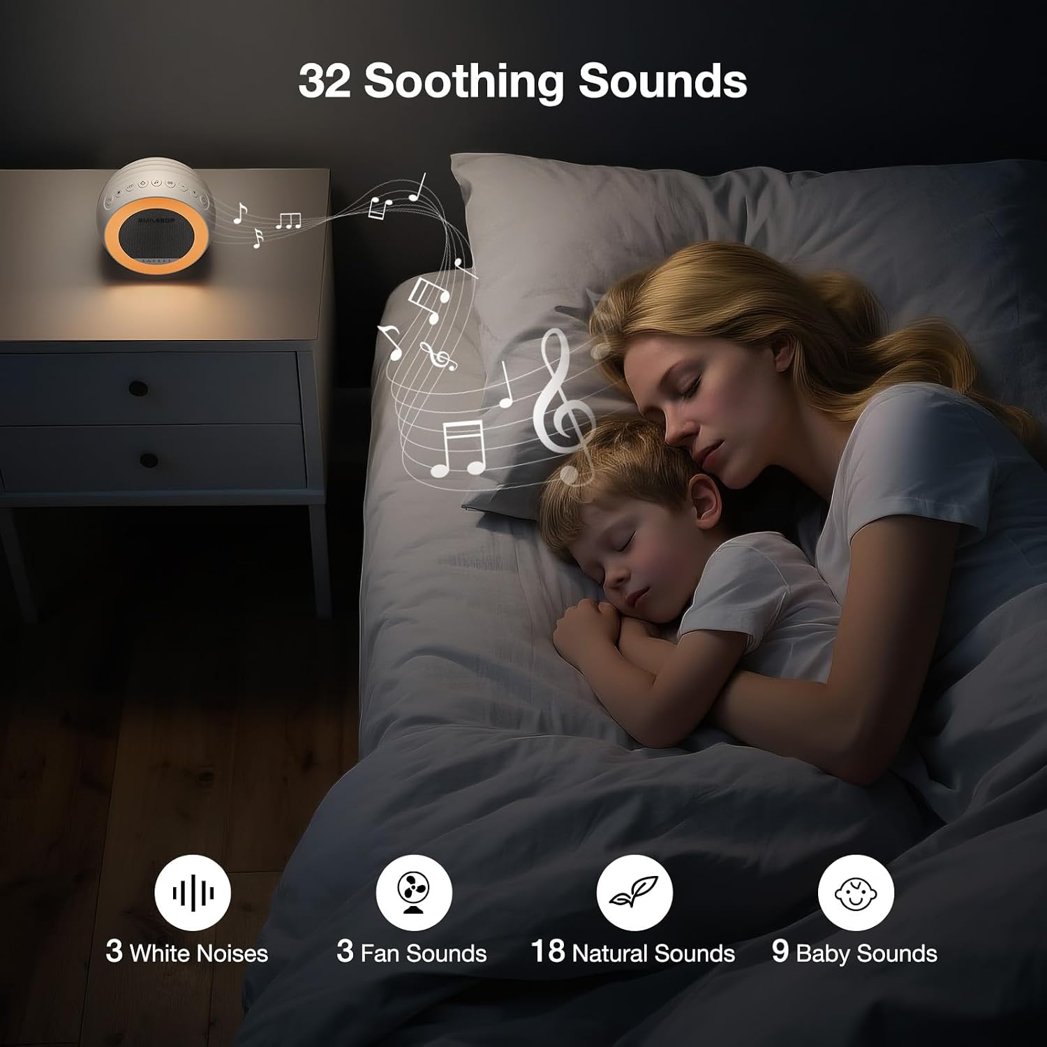 White Noise Sound Machine with Night Light, Portable Sound Machine for Baby and Adults with 10-Color Night Light, 32 Soothing Sounds & 5 Timer for Nursery, Home Office Privacy and Travel - Image 3