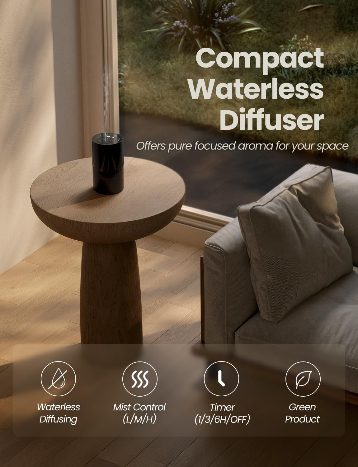 Waterless Essential Oil Diffuser, Portable Aromatherapy Diffuser with 20mL Capacity, Battery Operated Mini Scent Diffuser,3 Mist Levels & Timers, Leak-Free, for Home, Car, Office (Black) | 20mL Capacity, Battery Operated, Mini Scent Diffuser, 3 Mist Levels, Timers, Leak-Free for Home, Office & Travel - Image 2