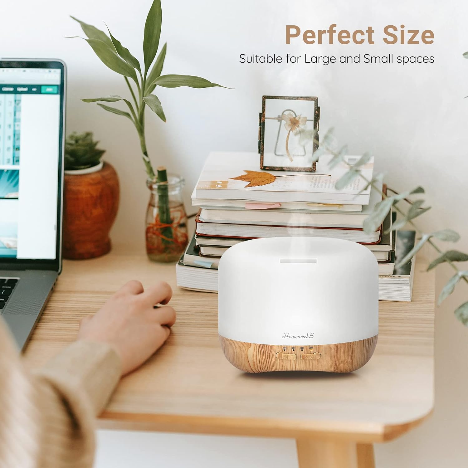 Homeweeks Essential Oil Diffuser for Room Aromatherapy Scent Diffuser | Auto Off Ultrasonic Aroma Fragrance Diffuser for Bedroom Office, Remote Control, 7 Colors Light, Cool Mist, Timer 300 ML - Image 5