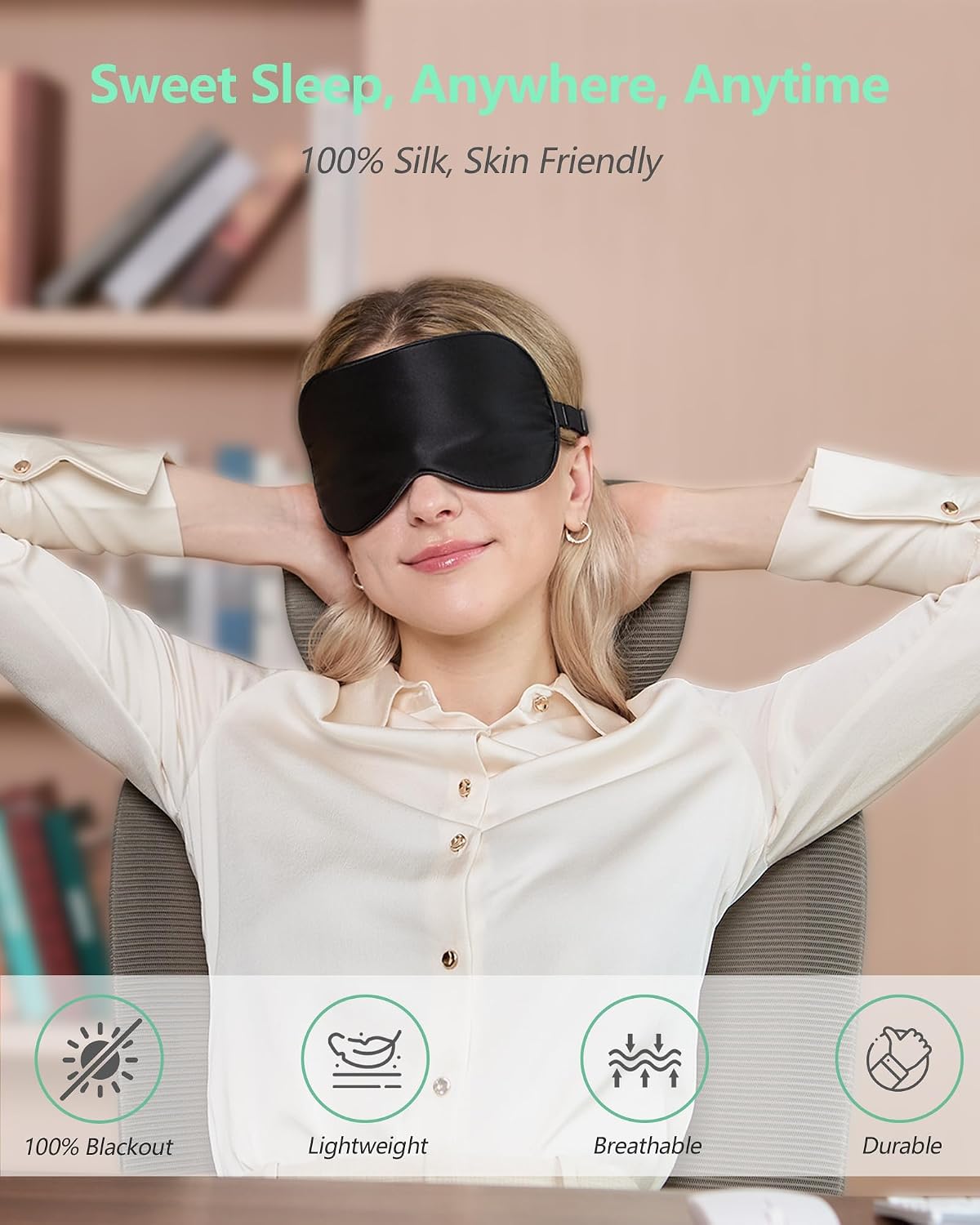 BeeVines 100% Mulberry Silk Sleep Mask, Light Blocking Eye Masks (2 Packs) | Natural Pure Silk Eye Shade, Real Silk Eye Cover for Sleeping, with Adjustable Strap, Reduces Puffy Eyes, Traveling Gifts - Image 8
