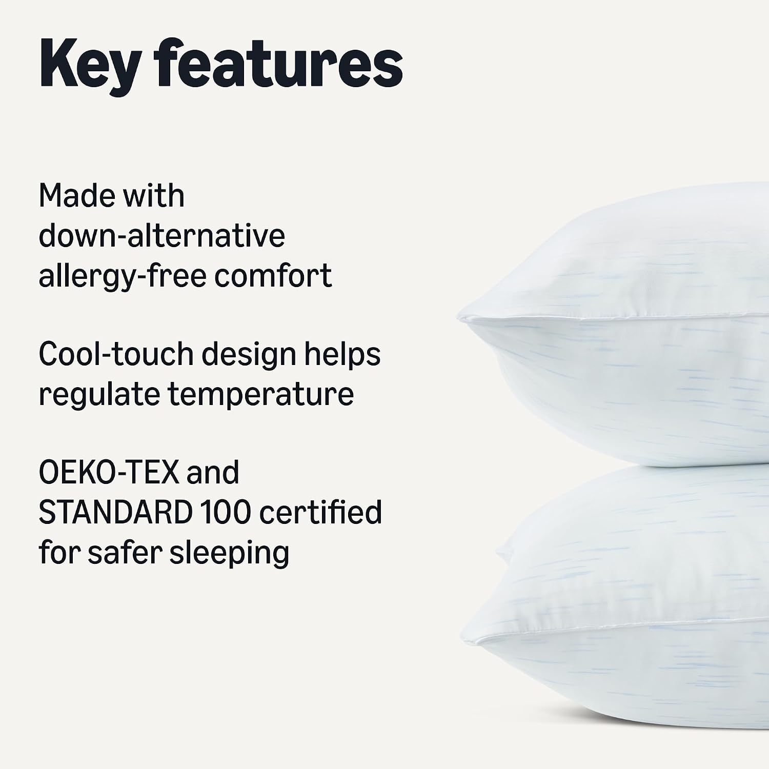 Amazon Basics Cool to Touch Bed Pillow with Hypoallergenic Down-Alternative Fill,Medium for Back Sleepers, Standard, 20" x 26",2 Pack - Image 2