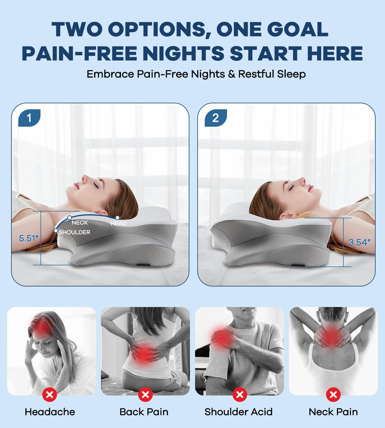 DONAMA Contour Cervical Neck Pillow for Neck Pain Relief | Queen,Ergonomic Dual-Height,Odorless Memory Foam,Side/Back/Stomach Sleepers,Cooling Hypoallergenic Cover,OEKO-TEX Certified - Image 3