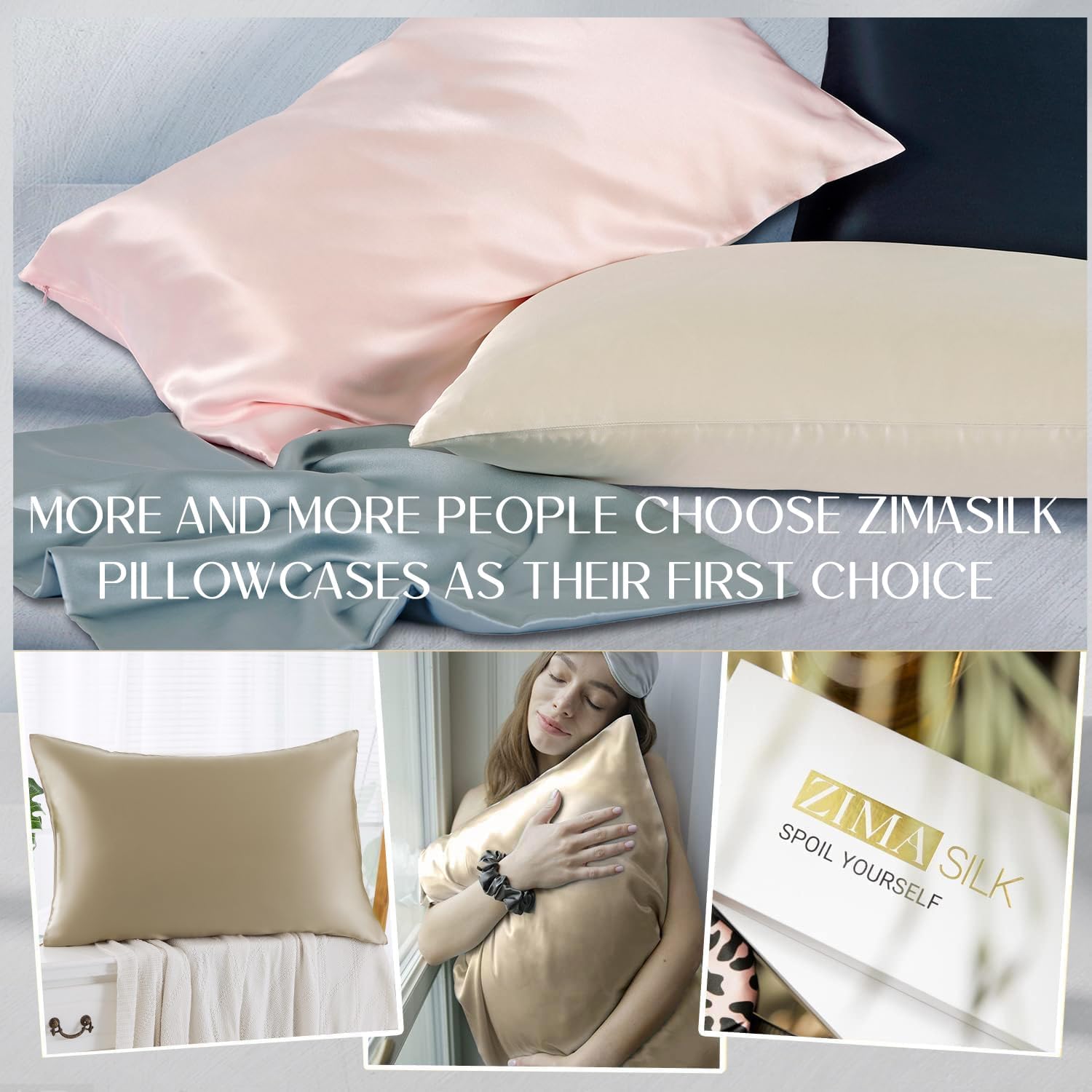 ZIMASILK 100% Pure Mulberry Silk Pillow Cases for Hair and Skin, Queen | Soft, Hypoallergenic & Smooth, Both Sides Grade 6A Silk, Hidden Zipper, Gift for Women Men, 1pc (Queen 20"x30", Taupe) - Image 5