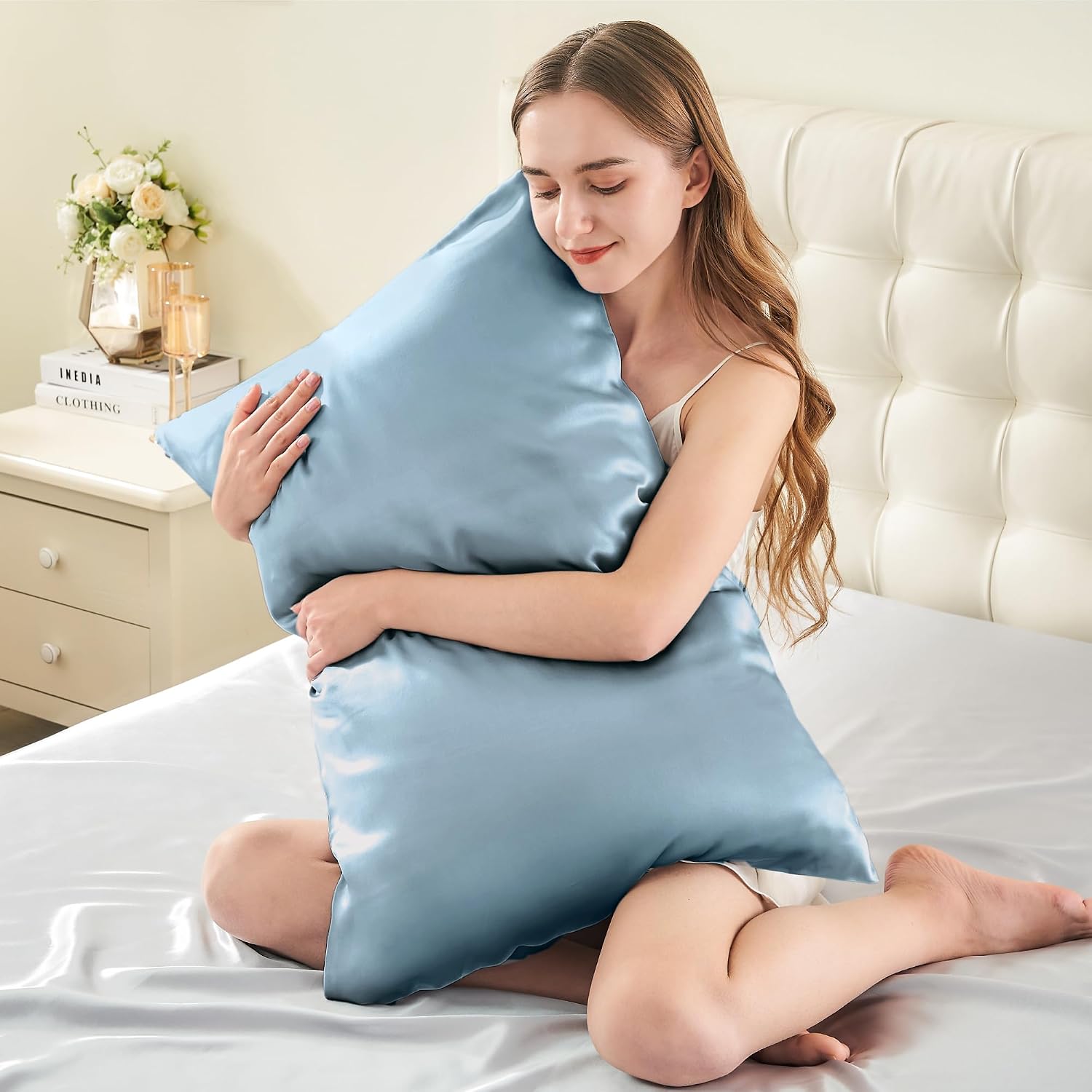 INFIIXSO Mulberry Silk Pillow Cases Standard Size with Zipper, Airy Blue | Ultra Smooth & Soft Satin Silk Pillowcase, Gentle on Hair & Skin, Hidden Zipper Closure, Breathable Cooling for Hot Sleepers - Image 3