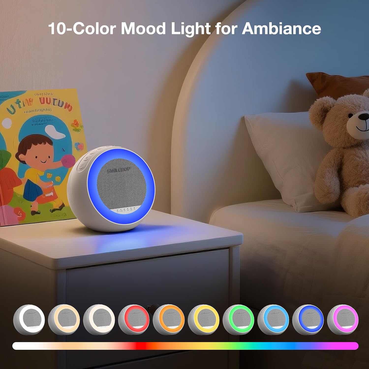 White Noise Sound Machine with Night Light, Portable Sound Machine for Baby and Adults with 10-Color Night Light, 32 Soothing Sounds & 5 Timer for Nursery, Home Office Privacy and Travel - Image 4