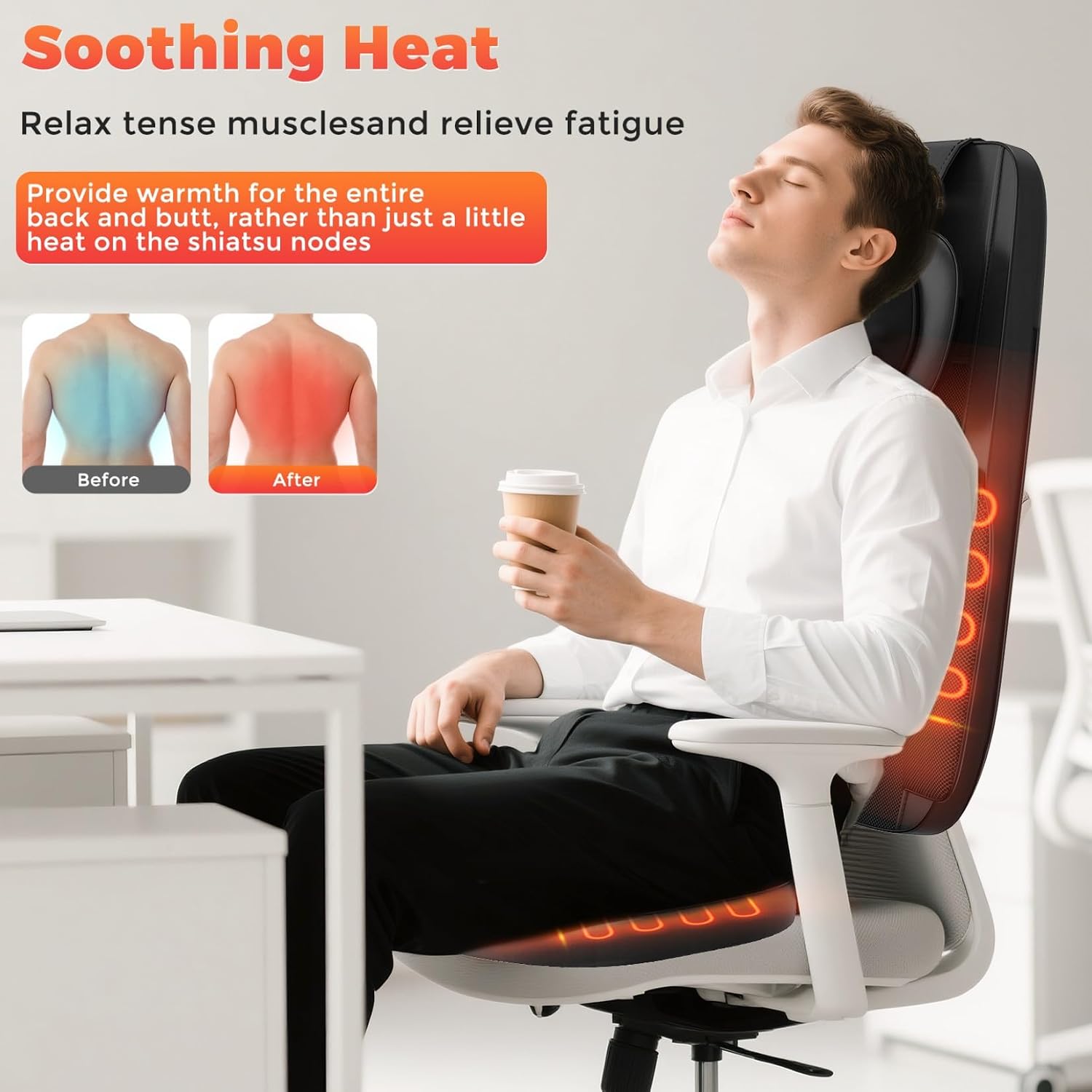 Shiatsu Neck and Back Massager for Pain Relief Deep Tissue, 8D Kneading Massage Chair Pad with Heat, Home Office, Relaxation Gifts for Men Women - Image 4