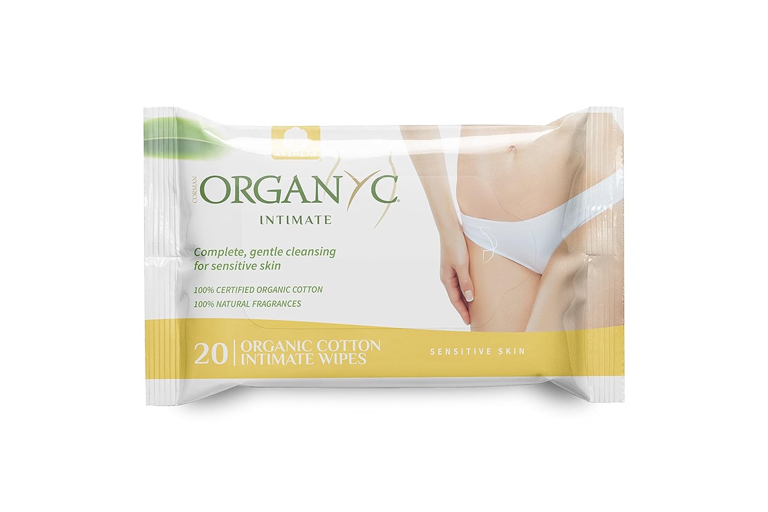 Organyc - Made with Organic Cotton Intimate Wet Wipes For Sensitive Skin, pH Balanced, No Parabens, Alcohol, or Chlorine, 20 Count (Pack of 1)