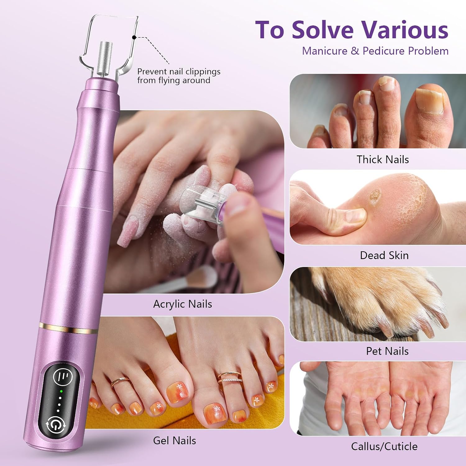 TUOBEO Cordless Nail Drill Electric Nail File Kit, Rechargeable Efile Set | Portable Acrylic Gel Nail Polish Remover Machine, Pedicure Manicure Tool, 11 Bits, 56 Sanding Bands, Salon Home, Purple - Image 3