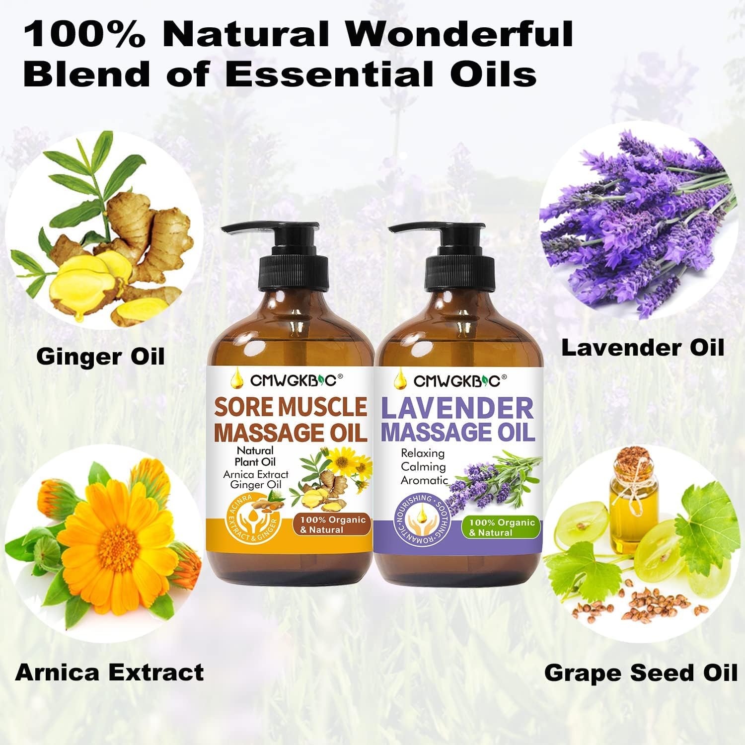 Massage Oil for Massage Therapy,Lymphatic Drainage-Ginger Oil Sore Muscle Arnica Oil&Lavender Oil Relaxing Massage Oils for Date Night,Massage Ball,Body Oil for Women,Mens Gifts,Birthday Gifts for Men - Image 7