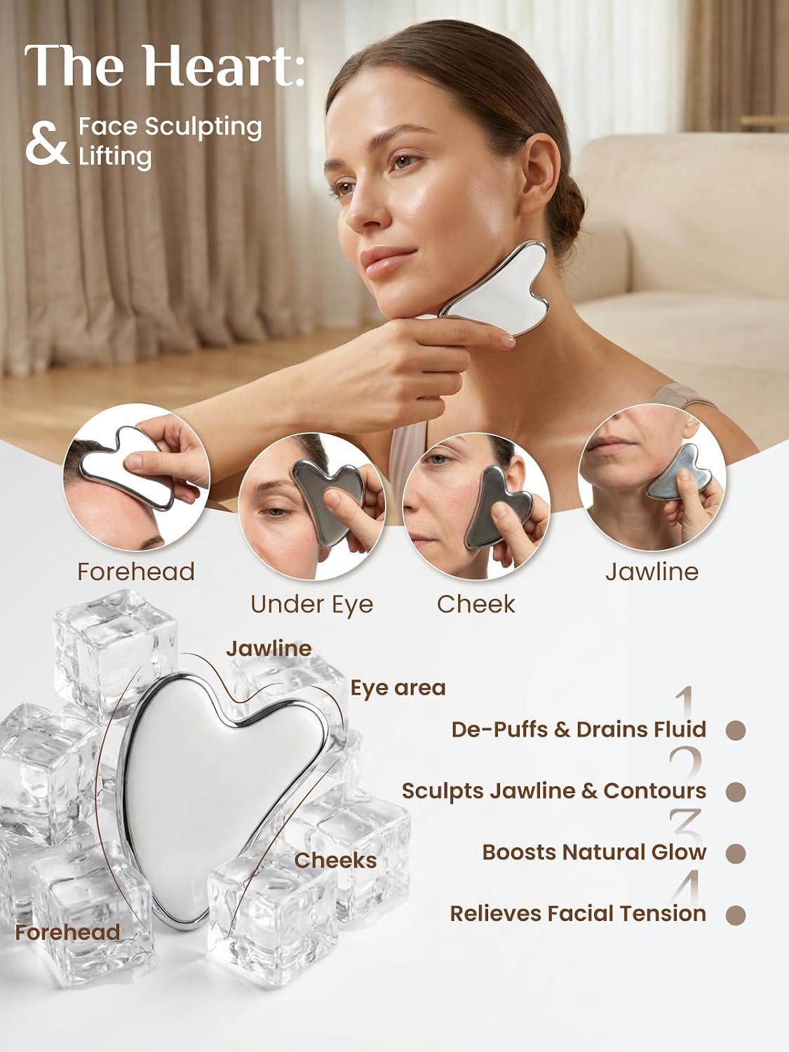 Rena Chris Gua Sha & Muscle Scraper Tool, Stainless Steel Body & Face Gua Sha Set for Deep Tissue Massage & Lymphatic Drainage, Guide & Travel Pouch Included (3-Piece Kit) - Image 5