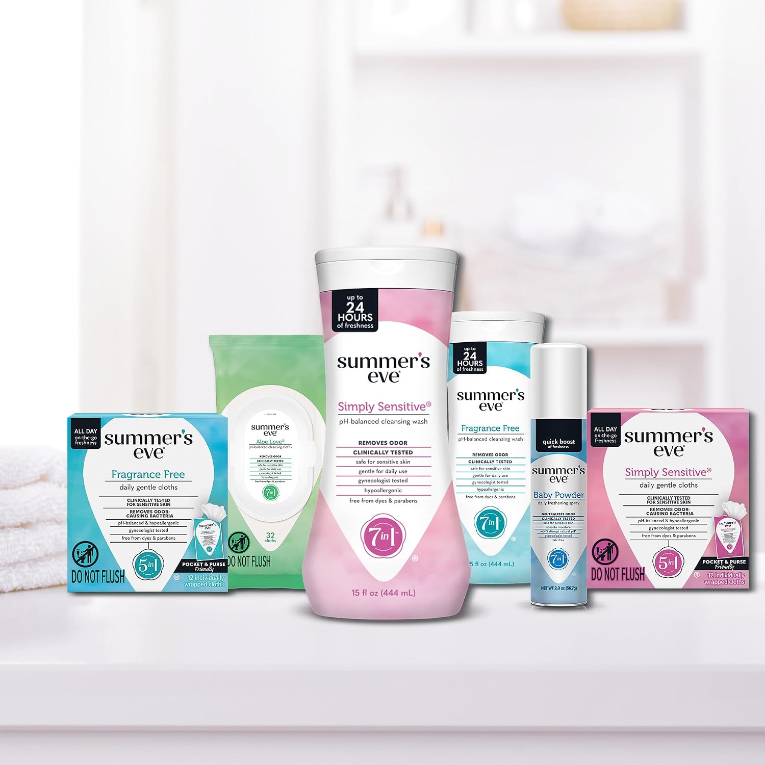 Summer's Eve Simply Sensitive Feminine Wipes, Gentle pH-Balanced Micellar Water Based Formula Helps Control Vaginal Odor, Resealable Pack, 32 Wipes, Pack of 4 - Image 6