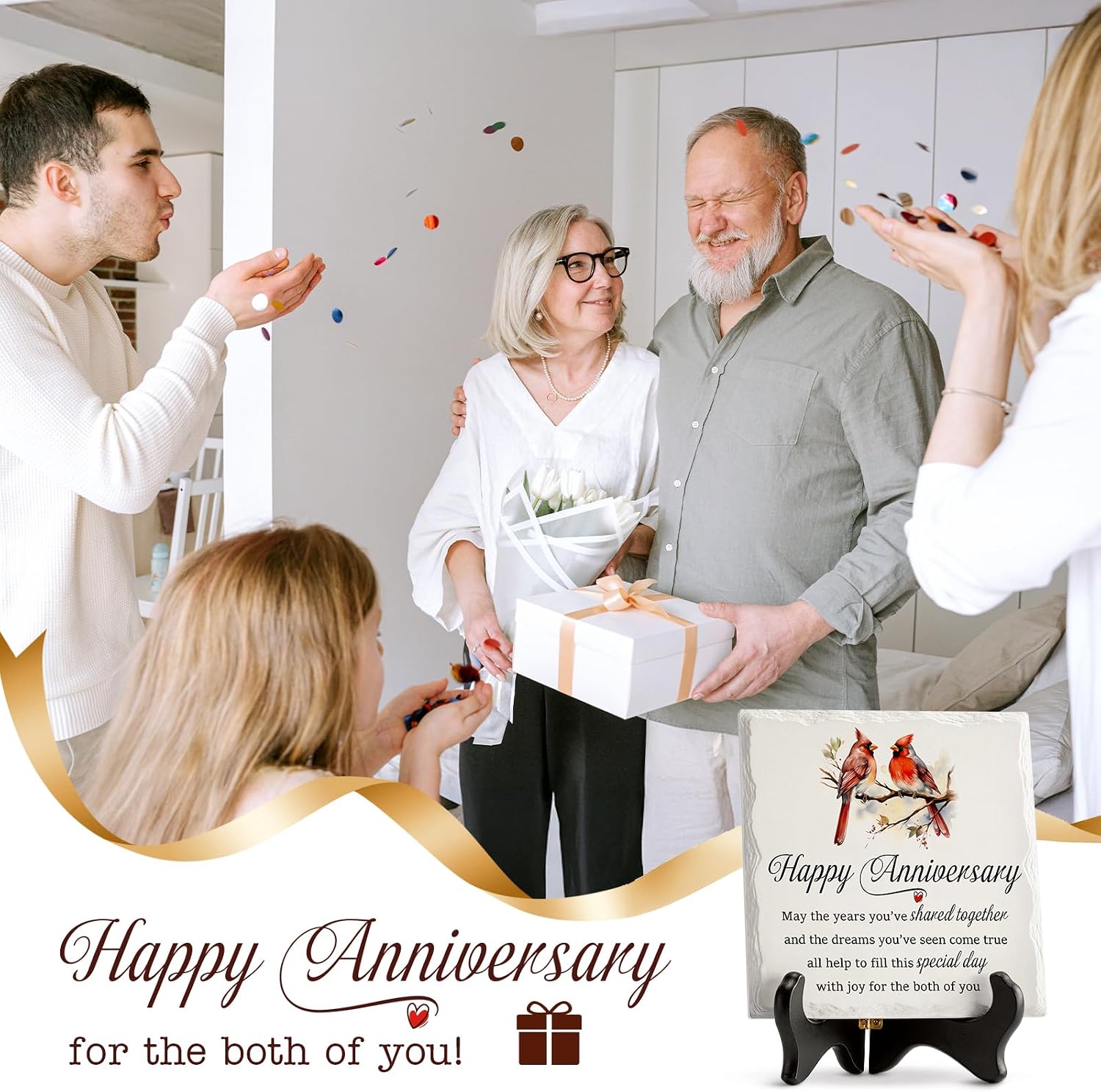 LukieJac Anniversary Couples Gifts - Cardinal Ceramic Plaque - Happy Anniversary Presents for Couples - Romantic Wedding Celebrate Keepsake Desk Decorations Christmas Gift - Image 7