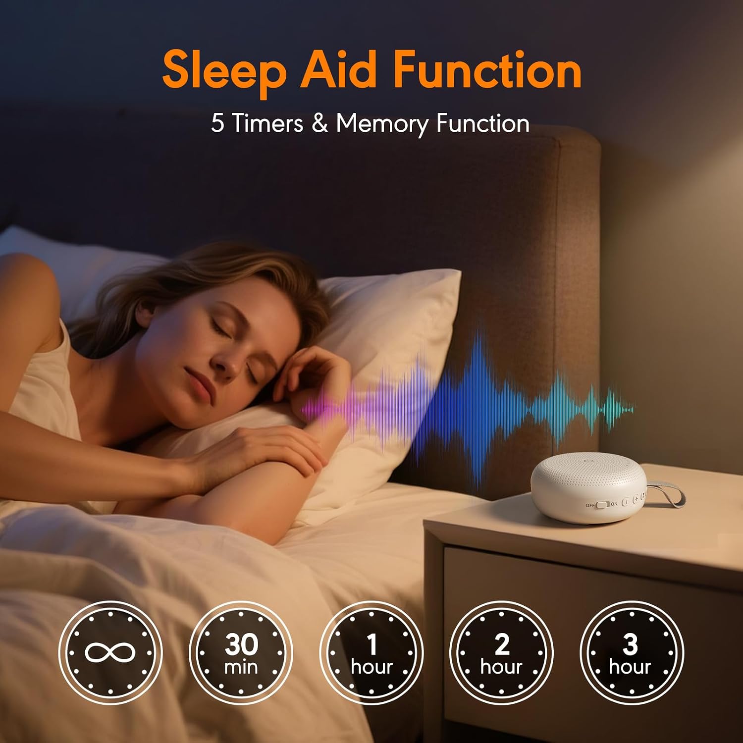White Noise Machine for Baby Adult, Portable Sound Machine with 33 Soothing Sounds, Timer & Memory Function for Sleep, Travel, Nursery, Office and Home - Image 4