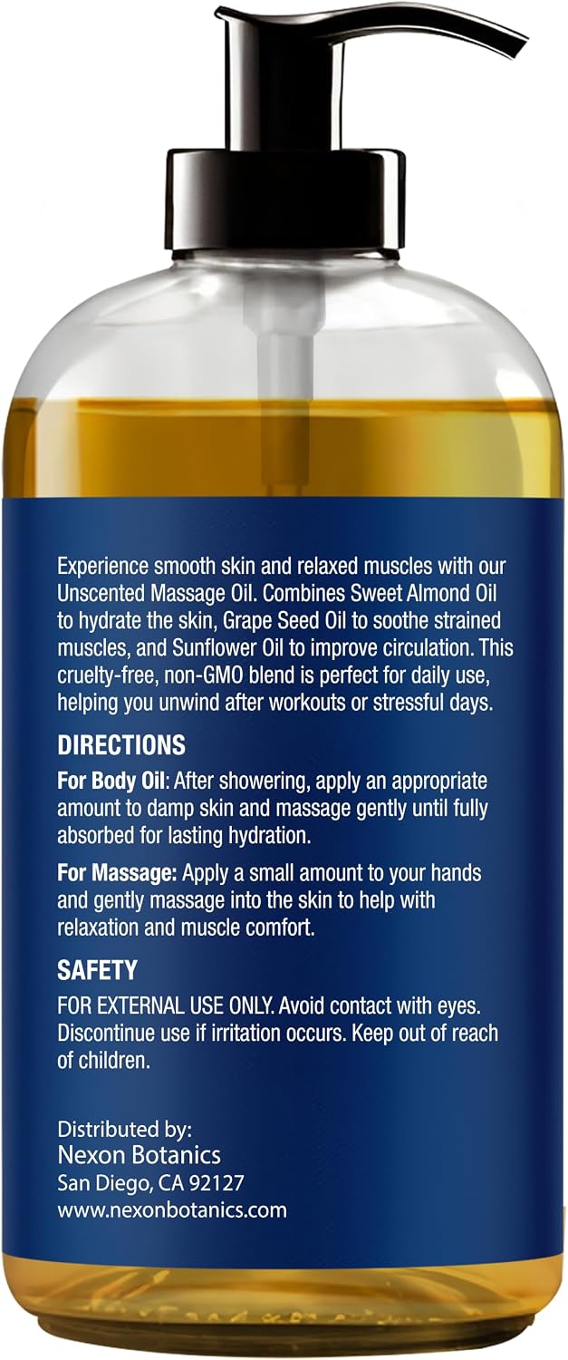 Unscented Massage Oil for Massage Therapy & Gua Sha 8 fl oz | Refreshing and Relaxing -Natural Oil Blend with Sweet Almond, Grape Seed and Sunflower Oil - Nexon Botanics - Image 8