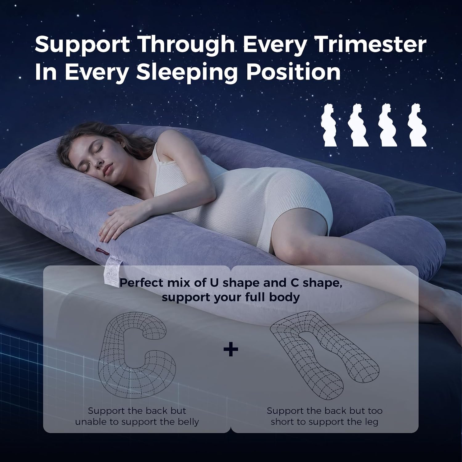 Momcozy Pregnancy Pillow for Sleeping - U Shaped Full Body Maternity Pillow | Removable Cover, Support for Back, Legs, Belly, Hips for Pregnant Women, Side Sleeper, Pregnancy Gifts & Essentials, 57 Inch - Image 6