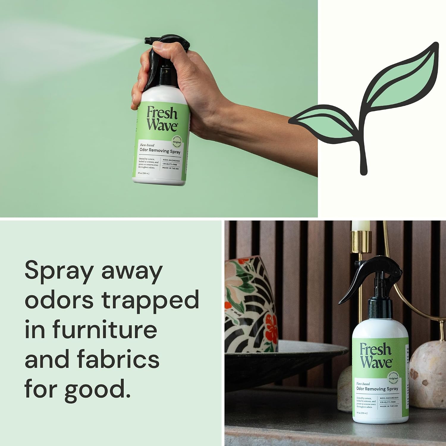 Fresh Wave Original Room and Fabric Air Freshener Spray, 2-Pk, 8 oz | Plant-based formula, Pet-safe and people-safe, Fabric and room deodorizer , For upholstery, carpets, shoes, and pet bedding - Image 3