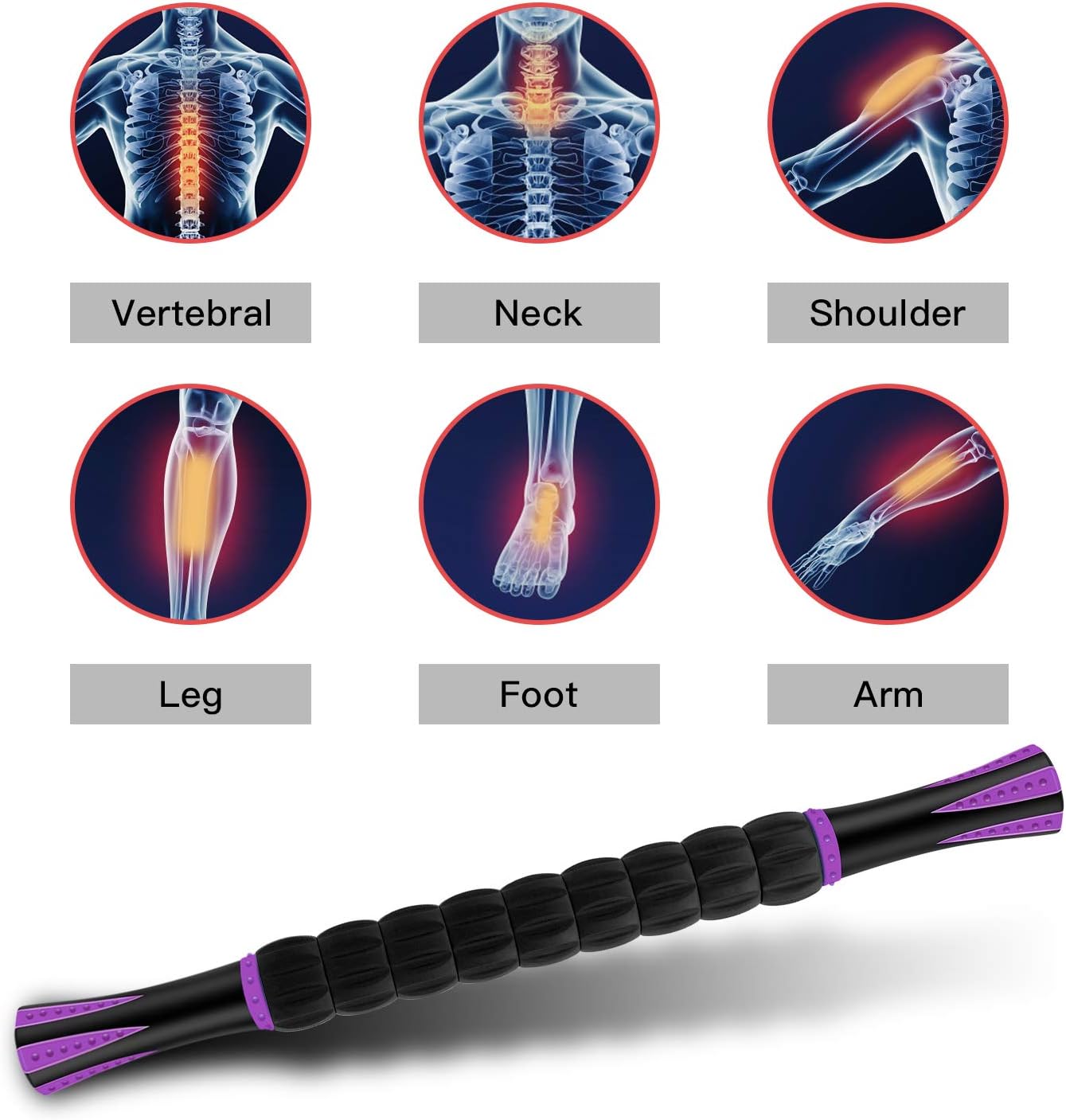 Muscle Roller Massage Roller Stick- Deep Tissue Fascia Blaster for Myofascial Pain Relief, Lymphatic Drainage & Body Sculpting, Handheld Physical Therapy & Recovery Tool (Purple Black-18 inch) - Image 3