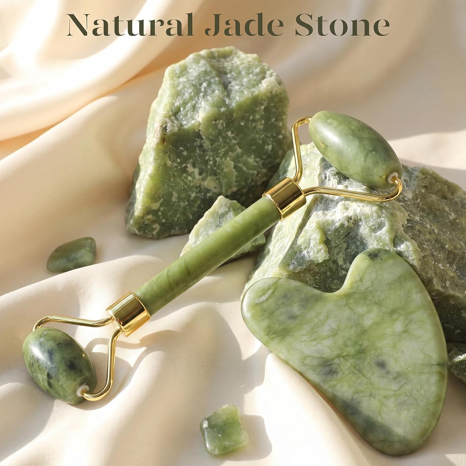 BAIMEI IcyMe Jade Face Roller & Gua Sha Set,Self Care Gifts for Women | Facial Beauty Skin Care Tools for Home Spa & Travel Use, Cooling and Smoothing, Reduce Puffiness & Jawline Definition - Green - Image 5
