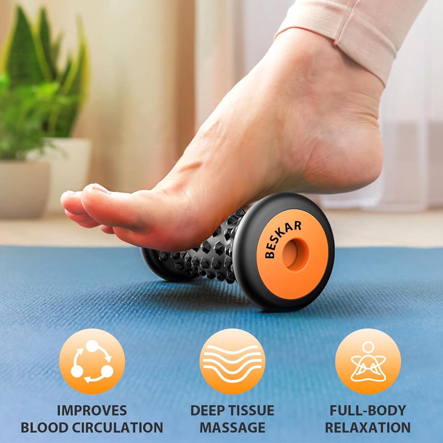 BESKAR Foot Massager Roller for Plantar Fasciitis Relief | Portable Foot Roller to Deep Tissue Muscle Massage, Foot Arch and Heel Pain, Foot Trigger Point Therapy, Reflexology Tool - Image 2