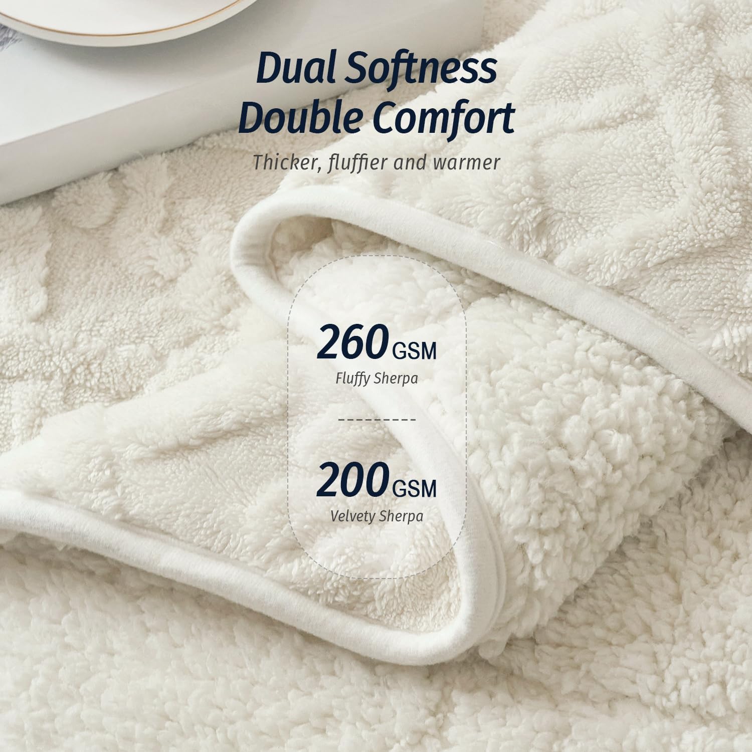 Weighted Blanket for Adults Twin Size 15 lbs 48" x 72" Cream White | Boost Sleep Quality, Relax Body & Mind, Dual Sided Soft Fuzzy Heavy Throw Blankets, Jacquard Knitted, Chunky Warm Fluffy - Image 2