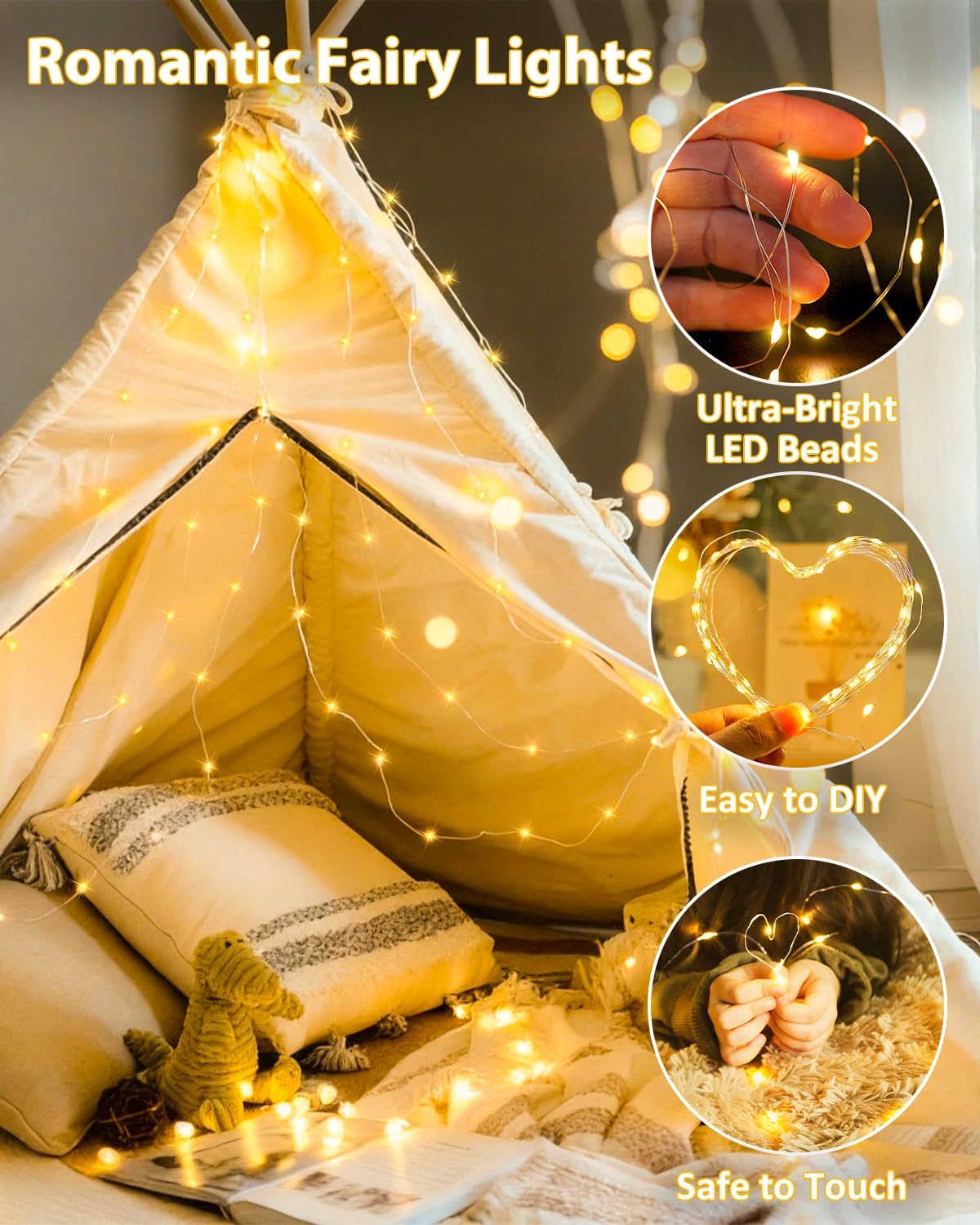 4 Pack 60 LED Fairy Lights Battery Operated with Timer, 20 FT String Lights | Cuttable Copper Wire, Waterproof Battery Lights for Indoor Outdoor, Wedding, Centerpiece, Bedroom, DIY, Christmas Decorations - Image 2