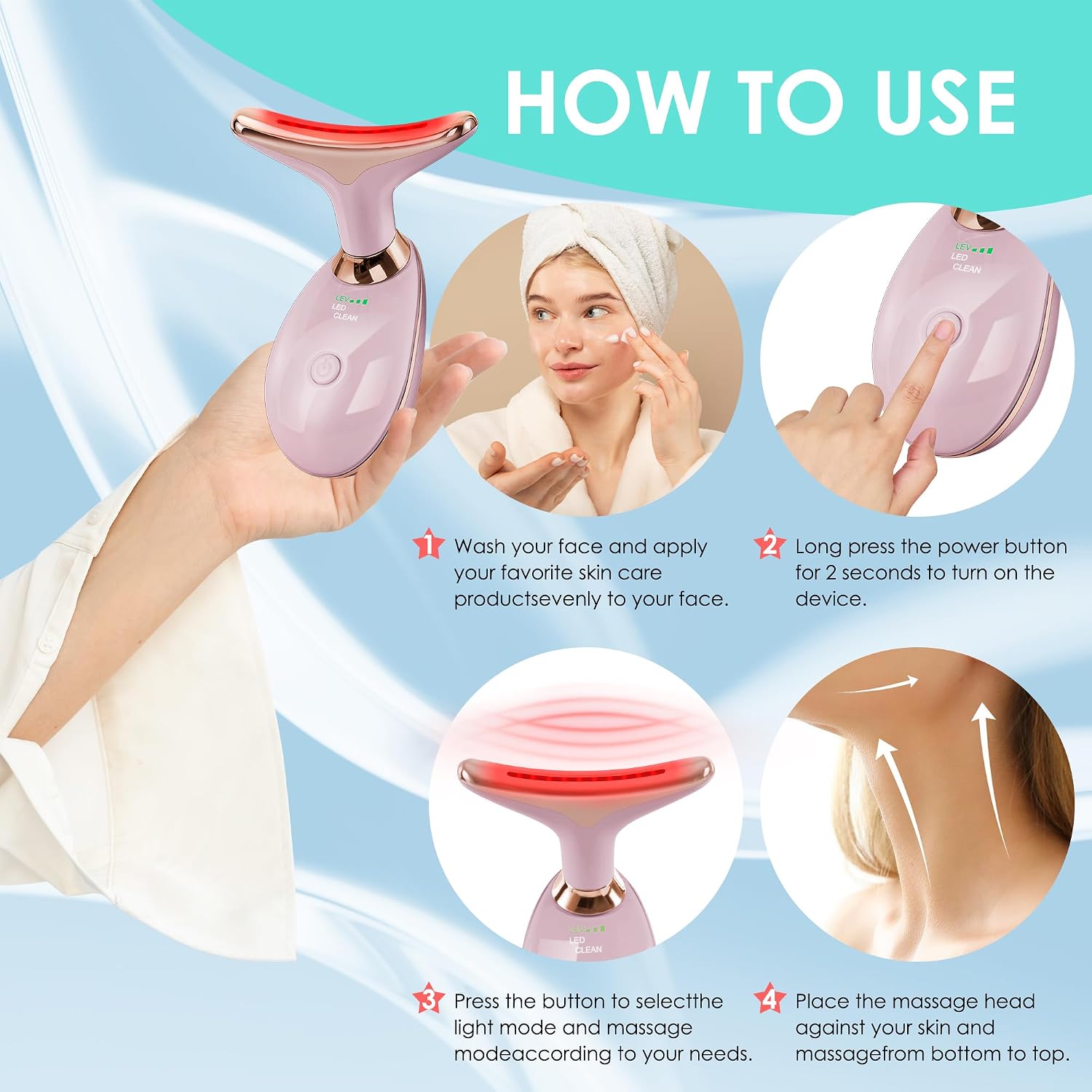 Facial Massager Red-Light-Therapy-for-Face and Neck, Face 𝖲 culpting Wand with 7 Color - Birthday, Christmas, Mothers Day, Valentines Day Gifts for Her Women Mom Best Friend Wife Teacher (Rose Gold) - Image 4