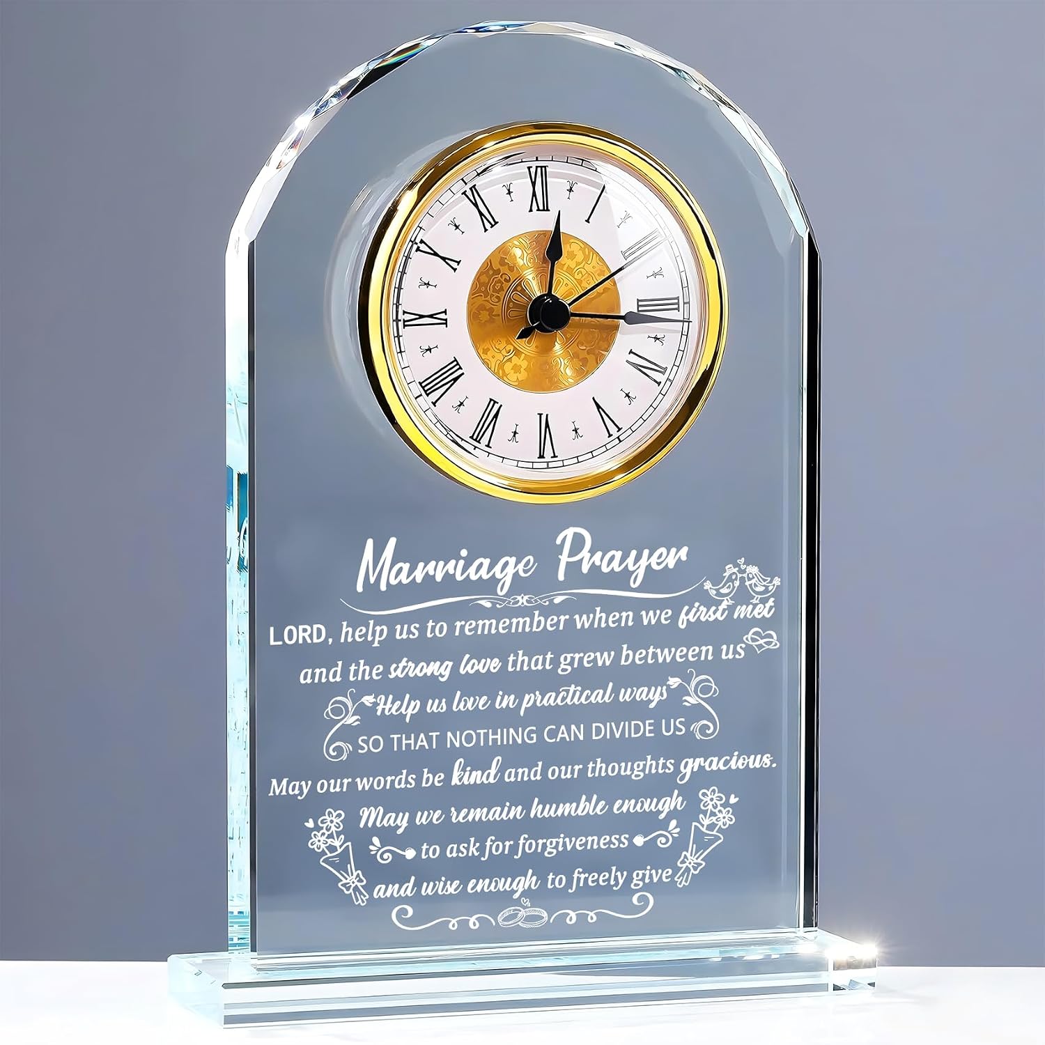 Arikyrist Glass Clock Wedding Gifts for Couples 2026 Newlyweds | Happy Anniversary Engagement Marriage Prayer Gift, with Inspiring Quotes, for Mr and Mrs, Home Decor