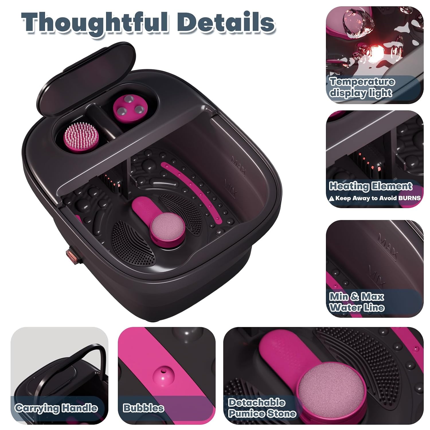 Collapsible Foot Bath, Foot Spa Bath Massager with Heat | Pedicure Foot Spa with Remote, Temp Control, Bubble, 3 Pedicure Attachments, Foot Soaking Tub for Stress Relief - Image 5