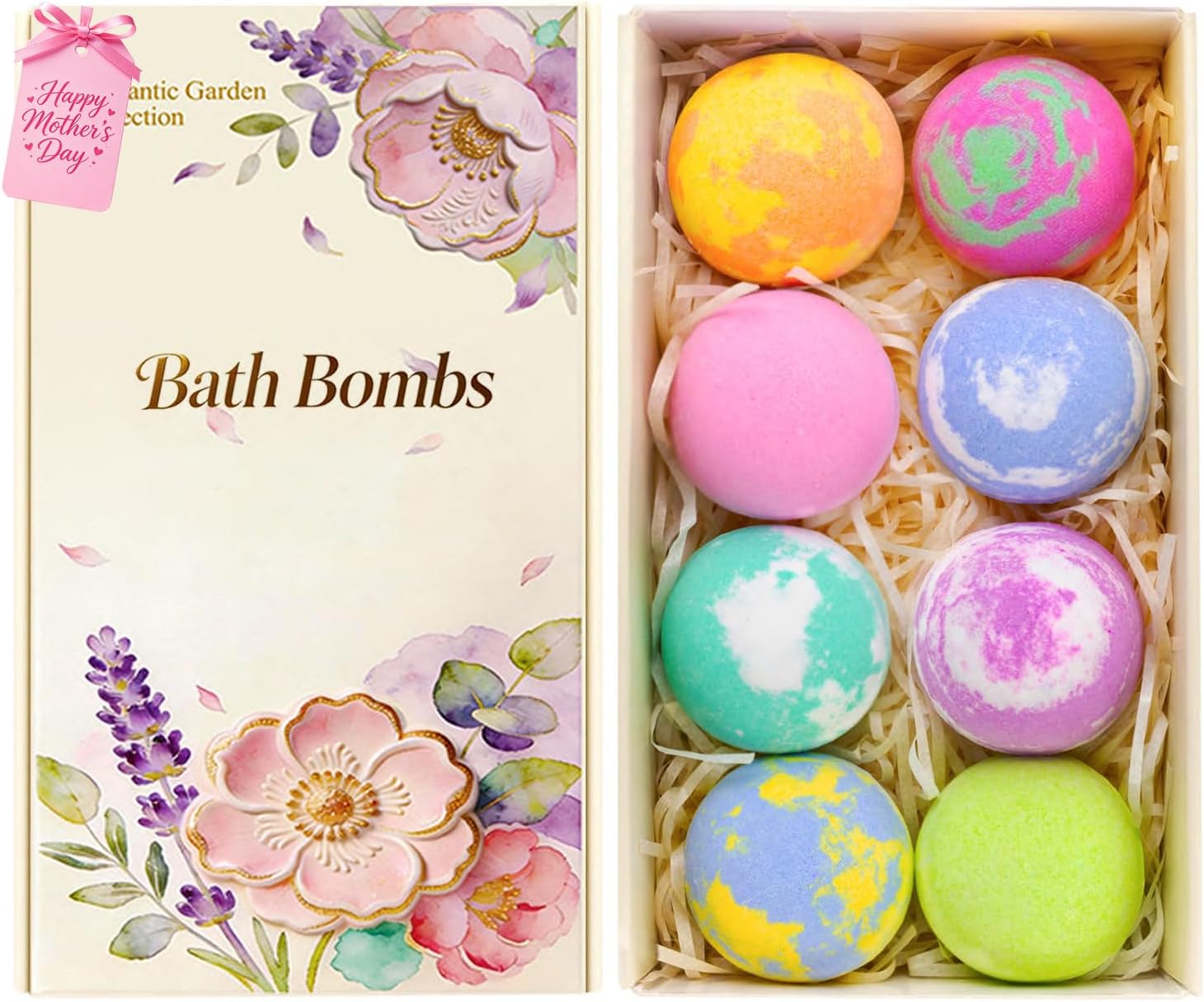 Bath Bomb Gift Set for Women, 8 Pcs Bath Bombs for Girls, Natural Bubble Bathbombs with Essential Oils, Self Care Gifts, Relaxation Spa Gift Basket,Birthday, Mothers Day Gifts for Mom, Wife, - Image 3