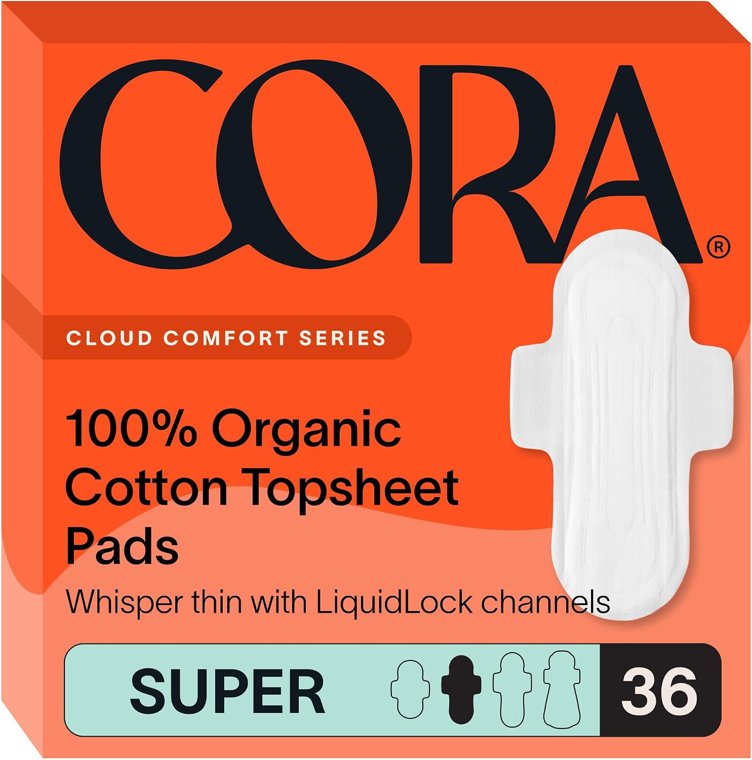 Cora 100% Organic Cotton Topsheet Pads (36 Super Pads)