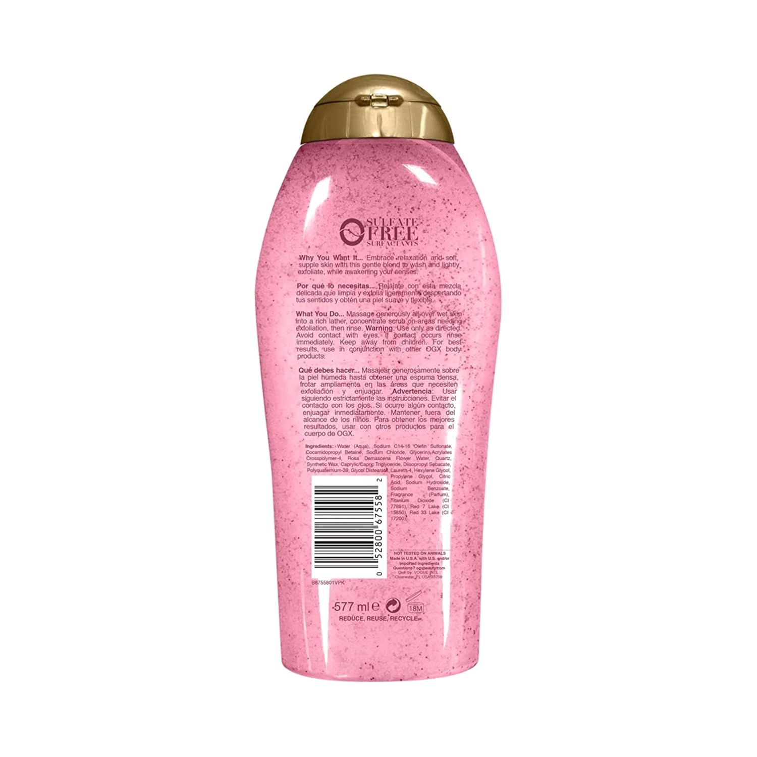 OGX Sensitive + Rose Water & Pink Sea Salt Body Scrub, 19.5 fl oz | Gentle Exfoliating Daily Body Wash, Rose Quartz, Softens Skin, Sulfate-Free Surfactants - Image 6