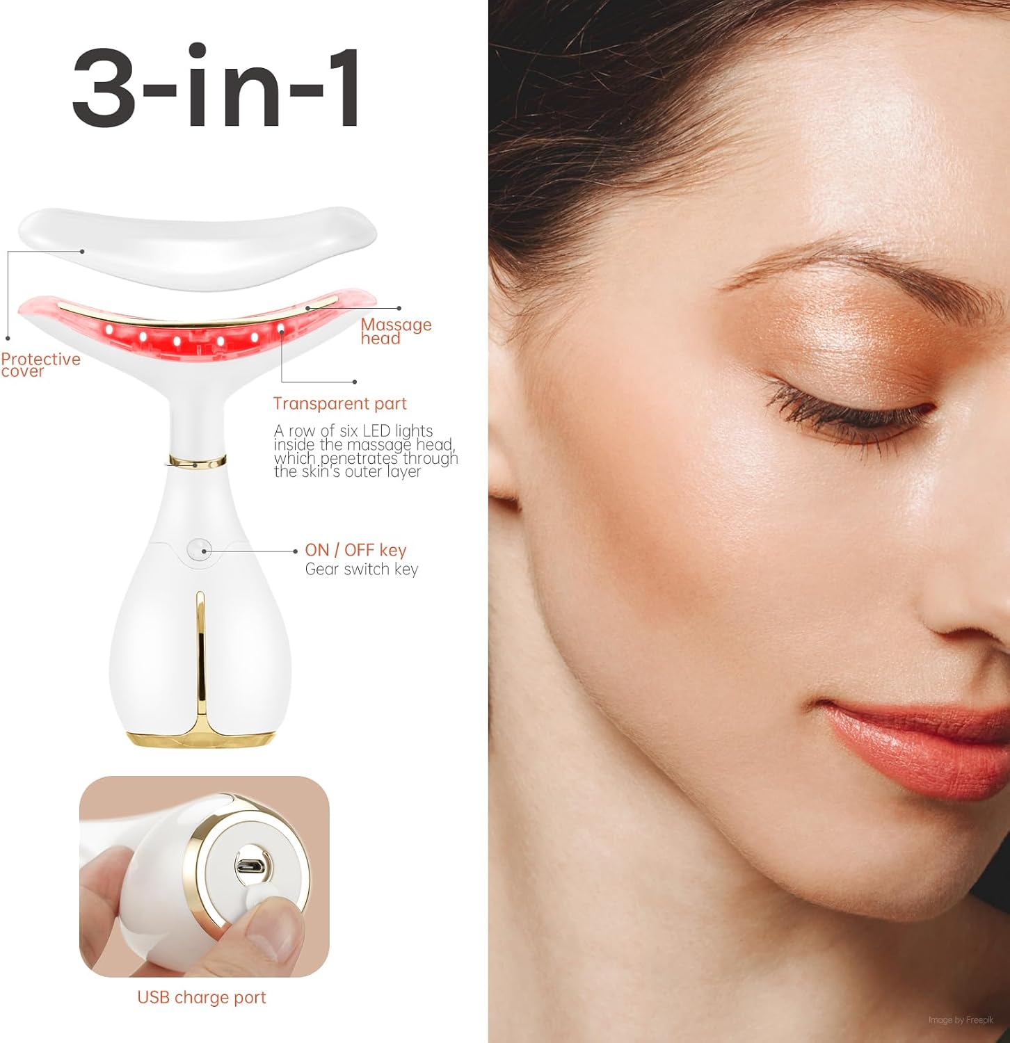 Red Light Facial Massager, Skin Care Tools for Face & Neck Beauty Device, 3 in 1 Face Massager Tool with LED, Thermal, Vibration, Tightenings, Rejuvenation for Women - Image 4
