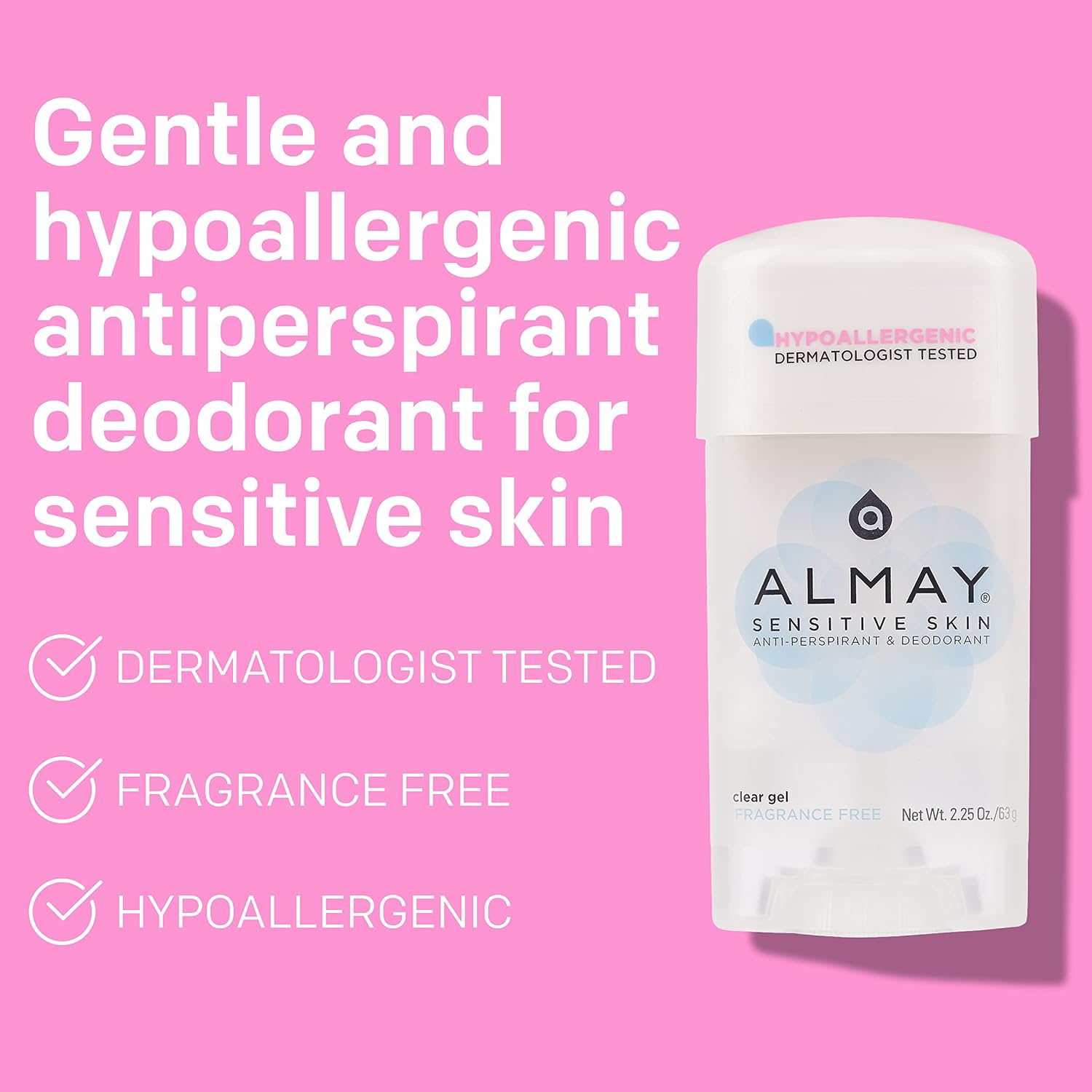 Almay Clear Gel Deodorant and Antiperspirant, Fragrance Free, 2.25 oz | Gentle and hypoallergenic antiperspirant deodorant for sensitive skin. Dermatologist tested. Fragrance free. - Image 2