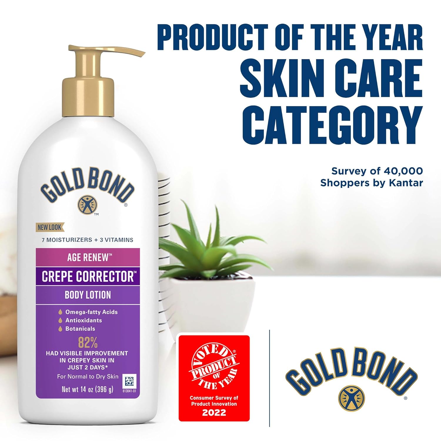 Gold Bond Age Renew Crepe Corrector Body Lotion, 14 Oz | 2022 Product of the Year In Skincare Category, replenishing & smoothing formula, Gold Bond crepe corrector body lotion - Image 3
