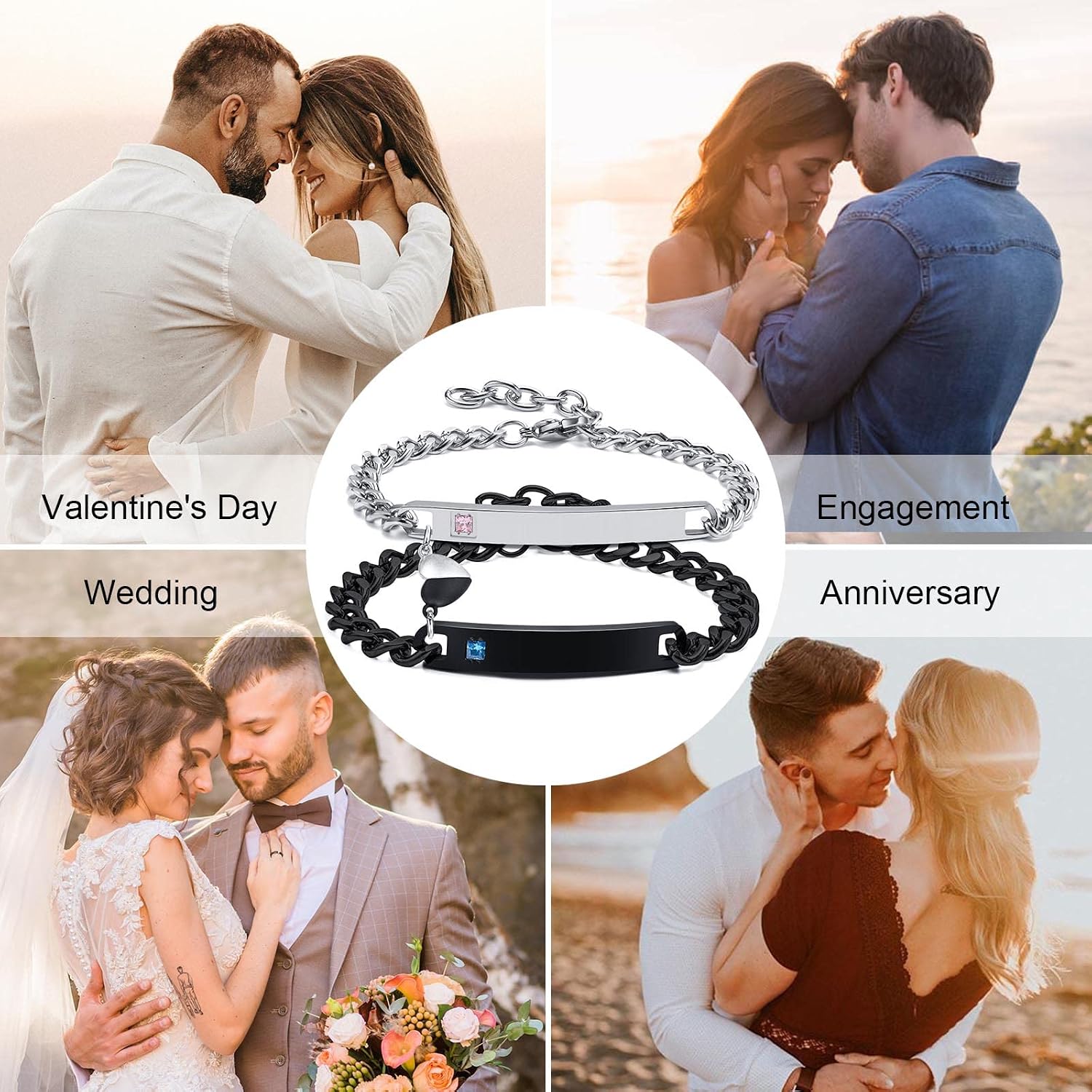 Matching Couple Bracelets for Men Women : His Hers Stainless Steel Cuban Link Chain Bracelets Set for Boyfriend Girlfriend Husband Wife, Romantic Gifts for Valentines Birthday Anniversary - Image 2