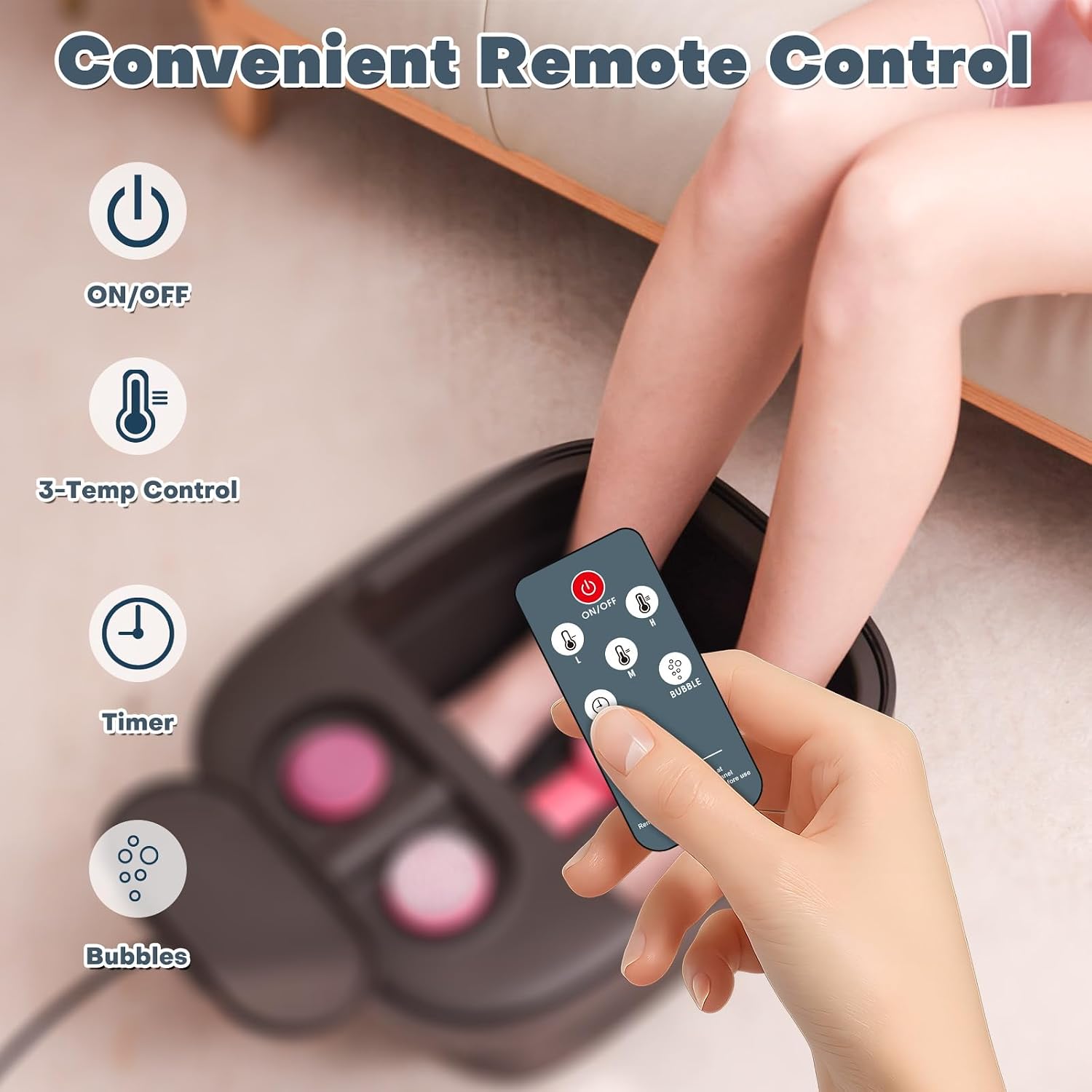 Collapsible Foot Bath, Foot Spa Bath Massager with Heat | Pedicure Foot Spa with Remote, Temp Control, Bubble, 3 Pedicure Attachments, Foot Soaking Tub for Stress Relief - Image 3