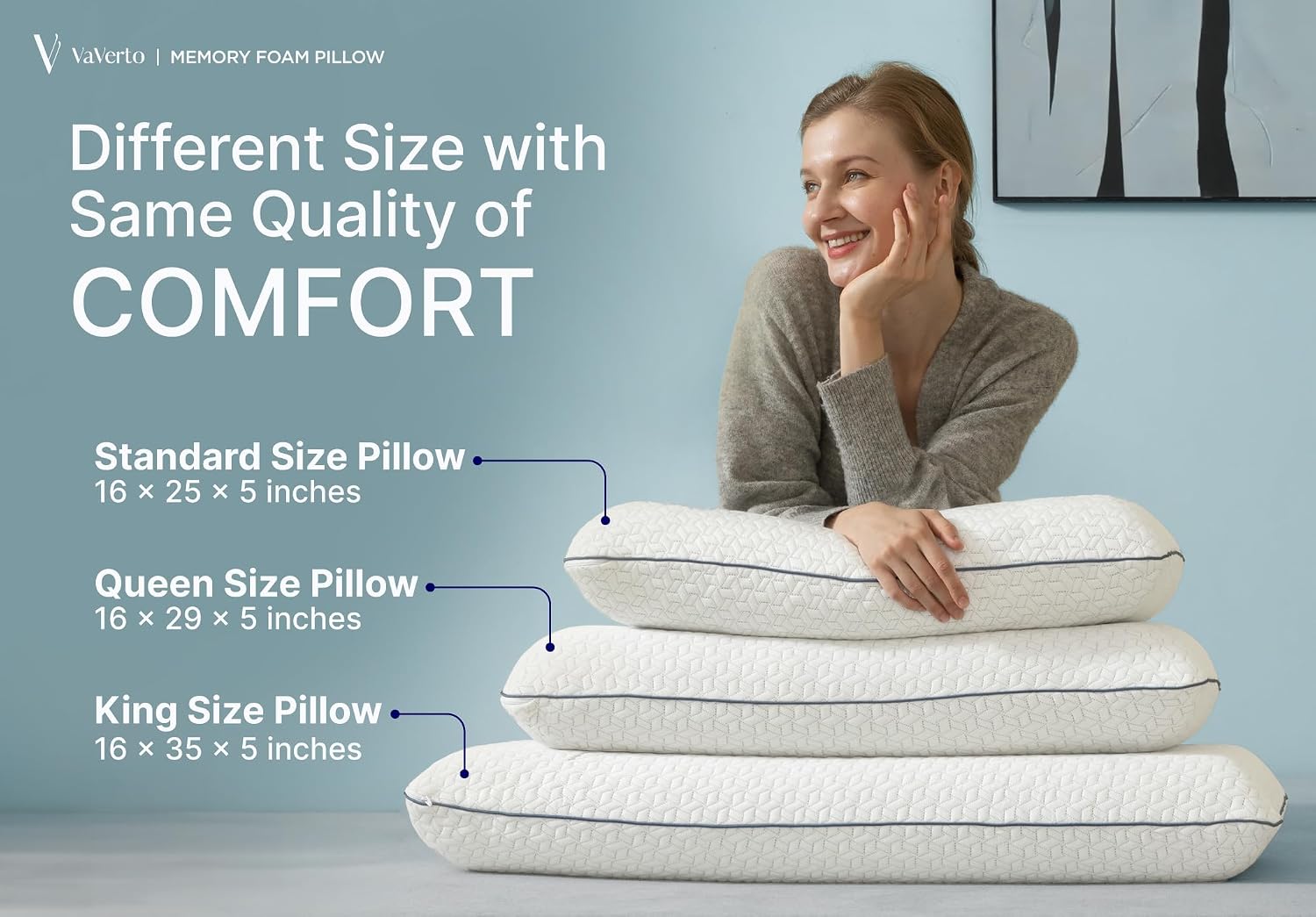 King Size Memory Foam Pillows - Firm Pillow - King Size 1-Pack | Memory foam pillow - Back stomach & side sleepers - Shoulder & back pain relief -Cooling pillow washable bamboo viscose cover - Image 8
