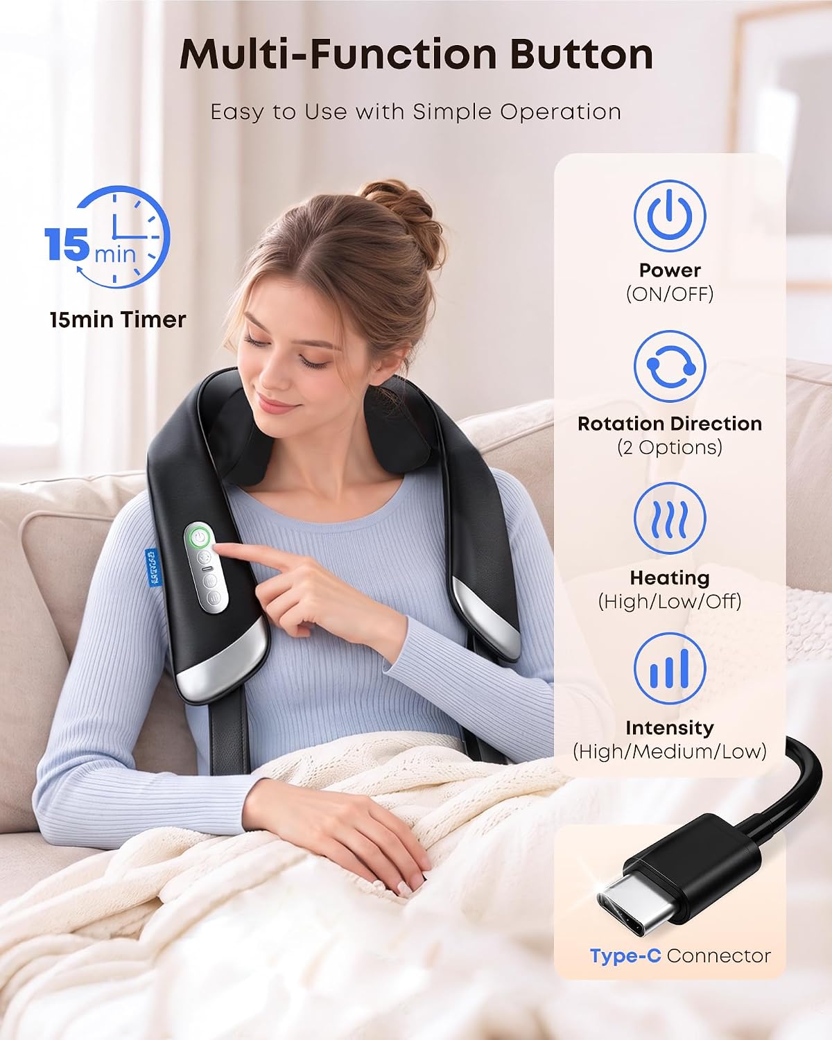 EaseZen Cordless Neck Massager with Heat for Pain Relief Deep Tissue | 4D Shiatsu Deep Kneading Neck and Shoulder Massager for Back & Waist, Portable & Rechargeable, Home Office Travel Use - Image 9