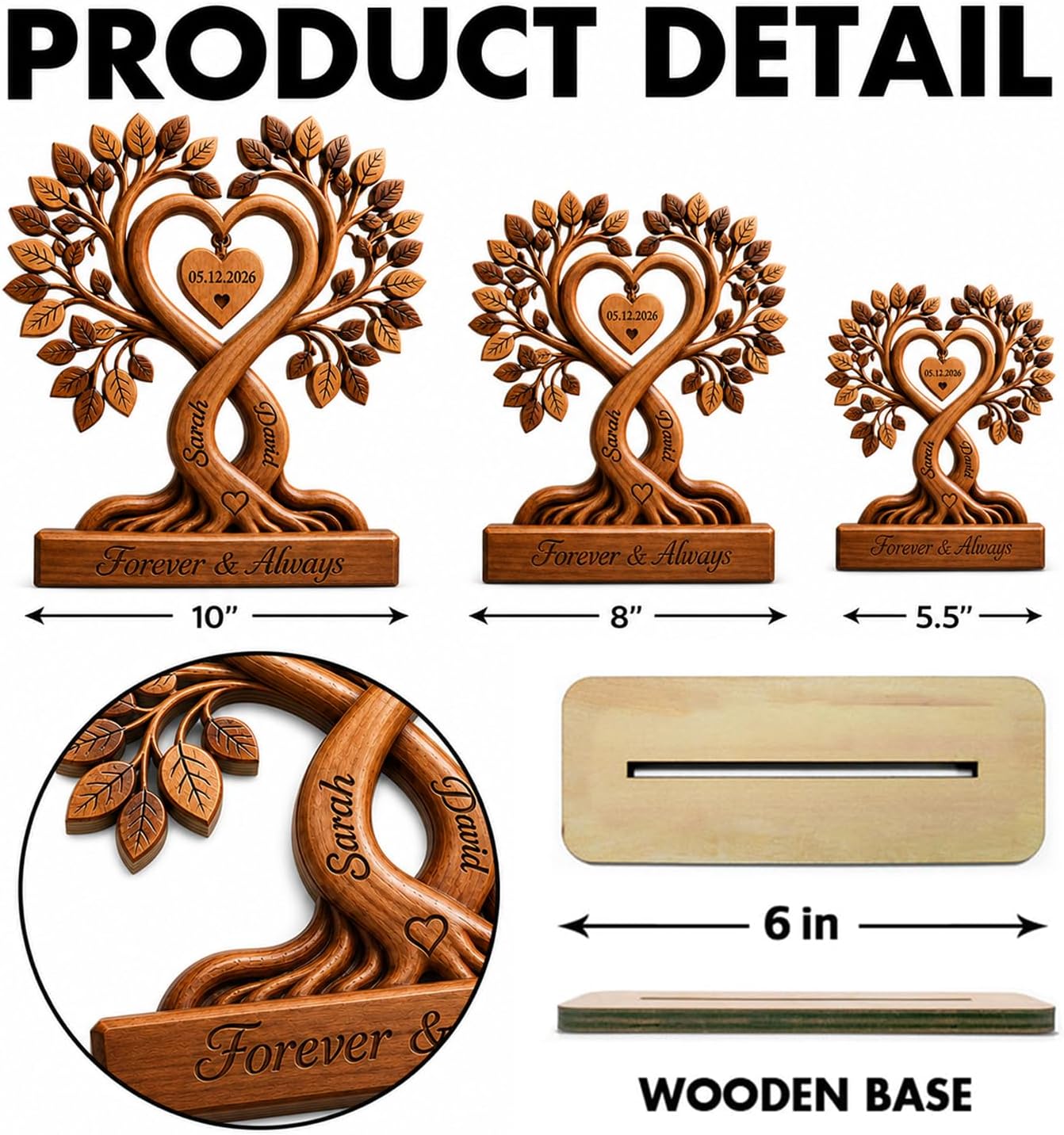 Personalized Couple Heart Tree Wooden Plaque, Custom Wooden Tree Plaque for Couples, Customized Couple Gifts for Him and Her, Wife Husband Birthday Gift, Anniversary Table Decorations - Image 7