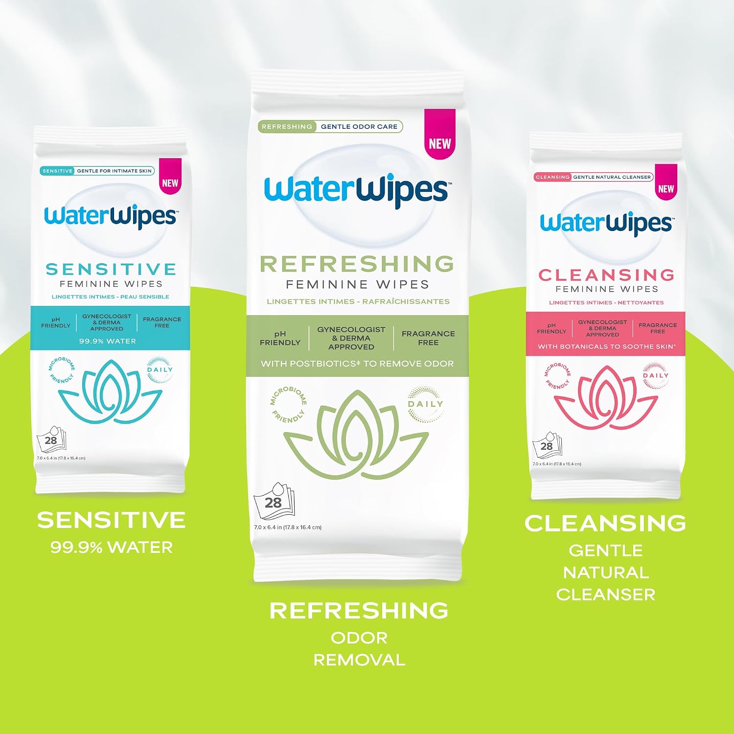 WaterWipes Refreshing Feminine Wipes, Stay Fresh On-The-Go, pH Friendly for Daily Intimate Care, Odor Removal, Gynecologist Approved, Fragrance Free, 112 Count (4 Packs) - Image 10