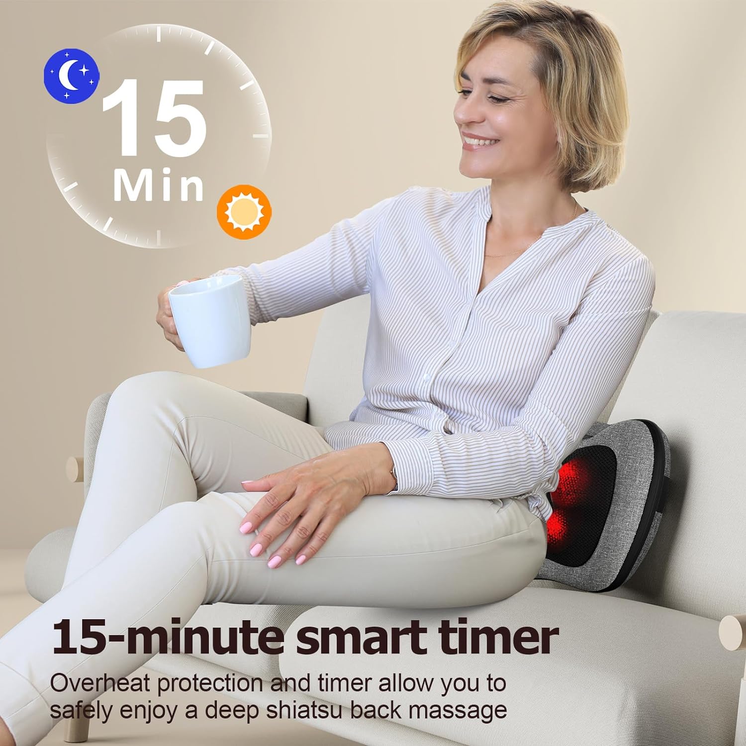 VIKTOR JURGEN Shiatsu Back Massager with Heat, Deep Tissue for Pain Relief | Electric 3D Kneading Massage Pillow for Neck, Shoulder, Back, Christmas for Men Women Dad Wife Mom Gifts (NOT Cordless) - Image 3