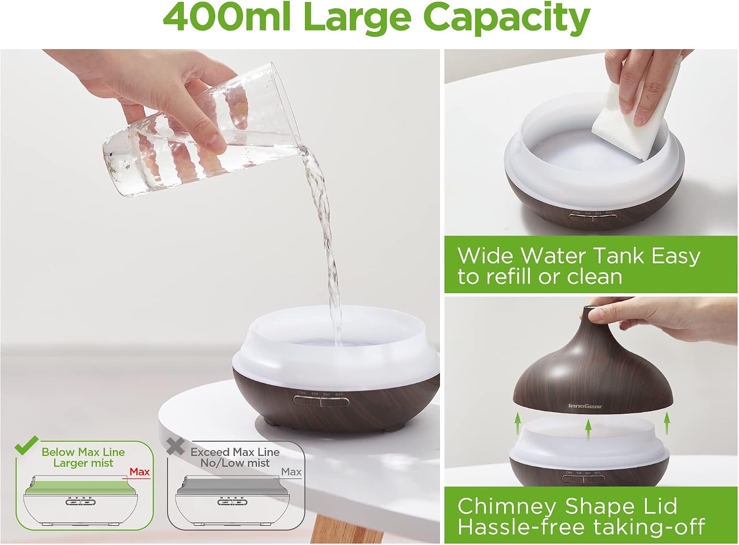 InnoGear 400ml Aromatherapy Essential Oil Diffuser 10 Oils Gift Set, Dark | Cool Mist Humidifier, Essential Oils, Ultrasonic, 4 Timers, Run up to 12hrs, Large Room, Home, Automatic Shut-Off, Quiet - Image 9