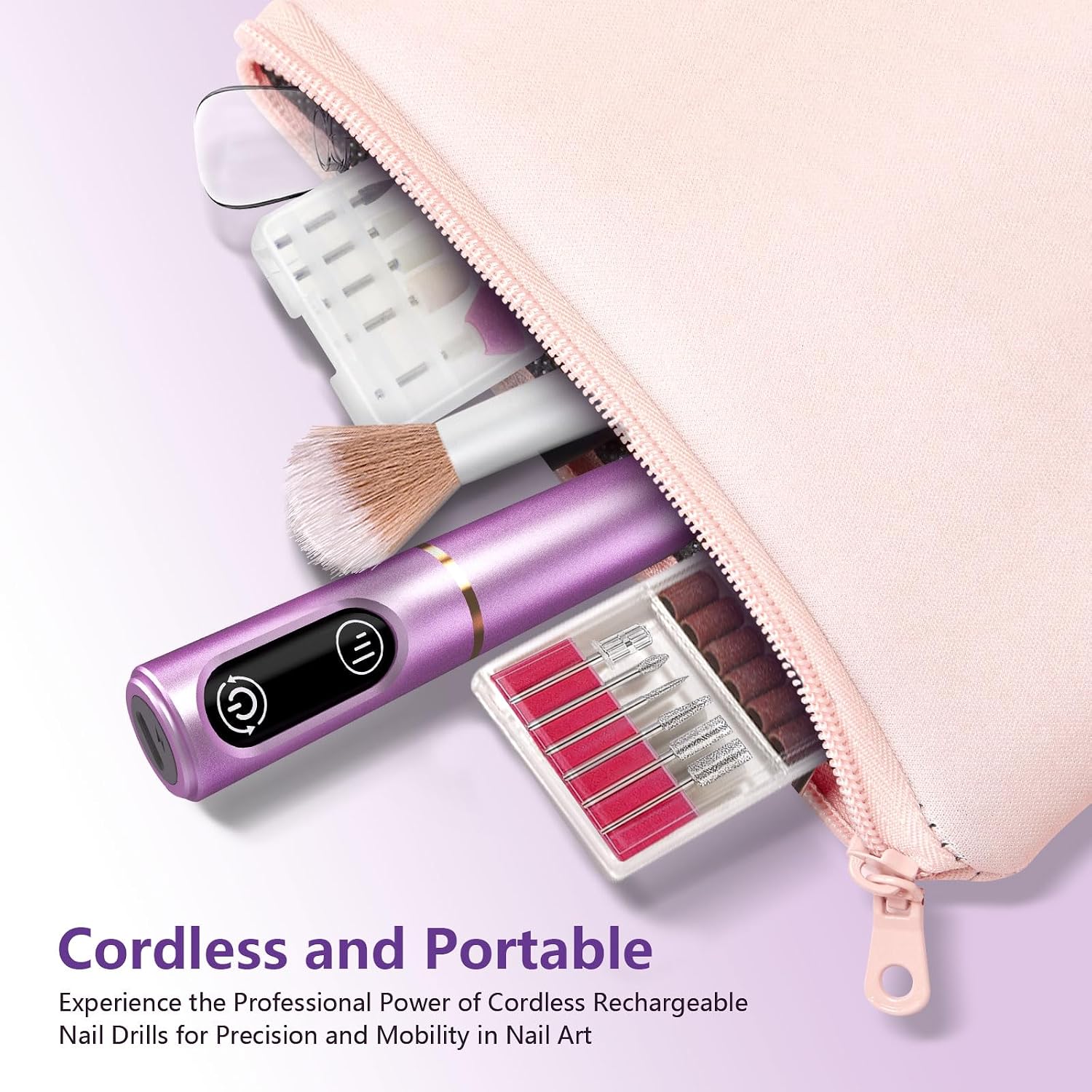 TUOBEO Cordless Nail Drill Electric Nail File Kit, Rechargeable Efile Set | Portable Acrylic Gel Nail Polish Remover Machine, Pedicure Manicure Tool, 11 Bits, 56 Sanding Bands, Salon Home, Purple - Image 7