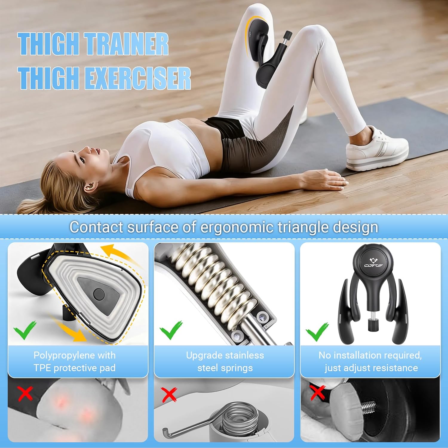 Thigh Trainer, 15-70LB Adjustable Resistance Inner Thigh Exerciser with Bag | Pelvic Floor Muscle Repair, 360° Rotating with TPE Protective Pad, Kegel Exercise for Shaping, Yoga & Weight Loss at Home Gym - Image 3