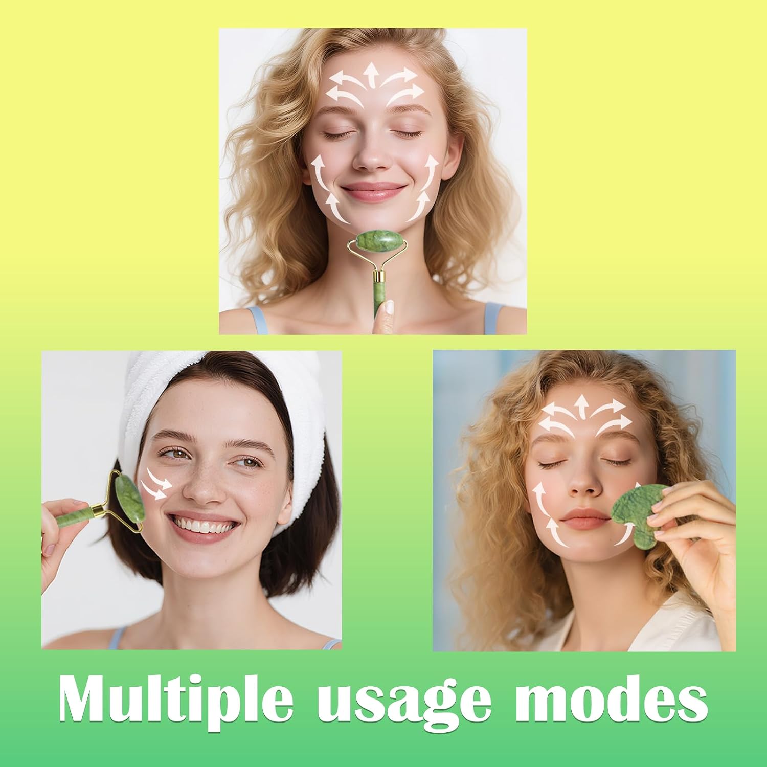 Jade Roller Gua Sha Tools - Nature Gua Sha Facial Tool Skin Tightening Face Massager Anti-Aging Jade Face Roller Puffiness Reducing Guasha Stone for Women Men(Green) - Image 4