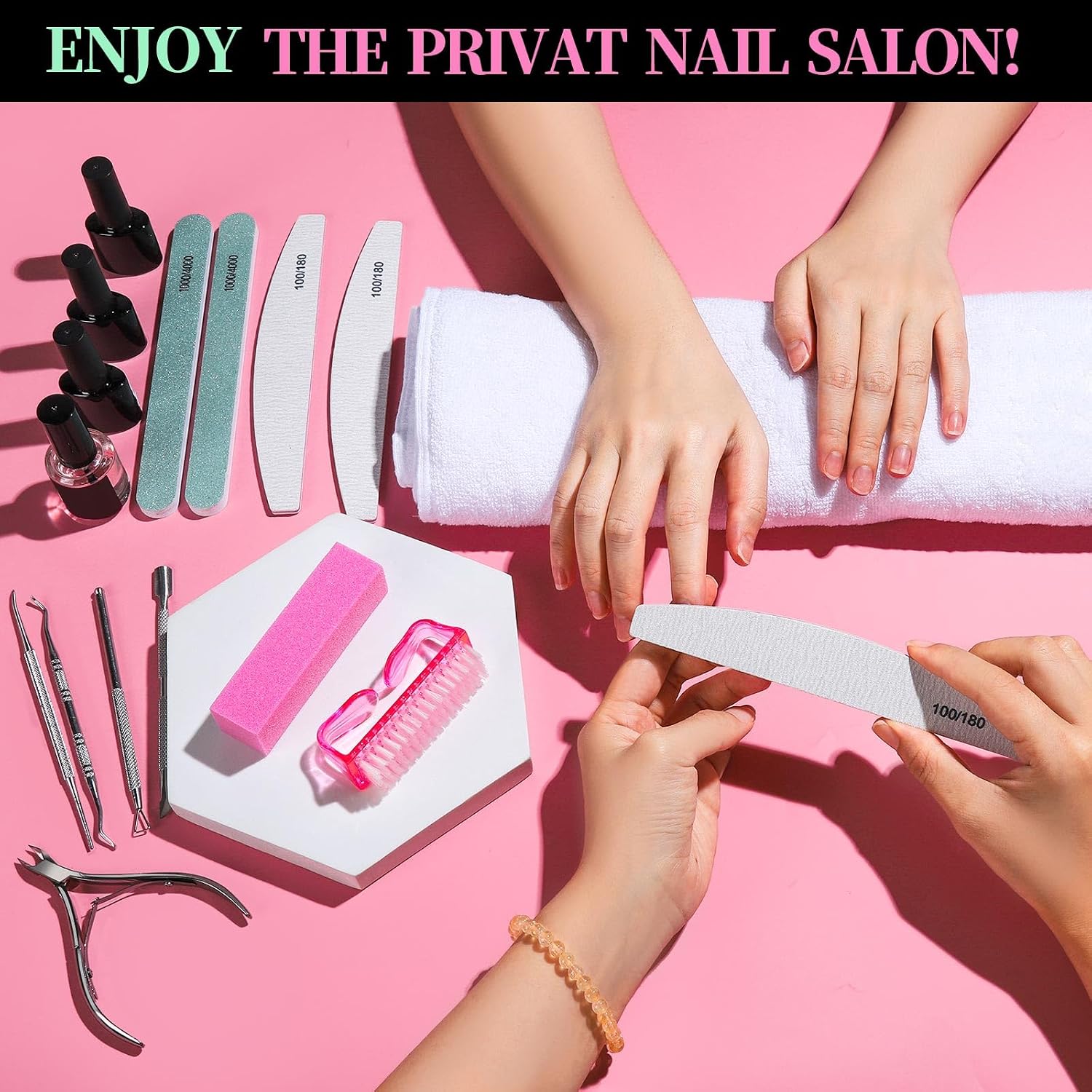 FANDAMEI Nail Care Kit, Nail Files 100/180, Nail Buffer Block, Cuticle Nippers, Cuticle Trimmer, Cuticle Pusher, Nail Tools, Nail Kit, Pedicure & Manicure Tools, Nail Prep Kit, Manicure Kit for Women - Image 6